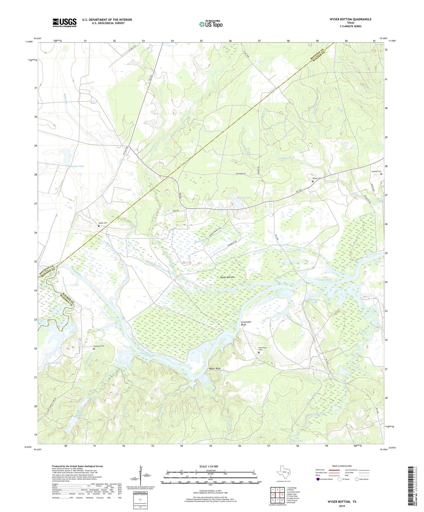 Wyser Bottom Texas US Topo Map Image