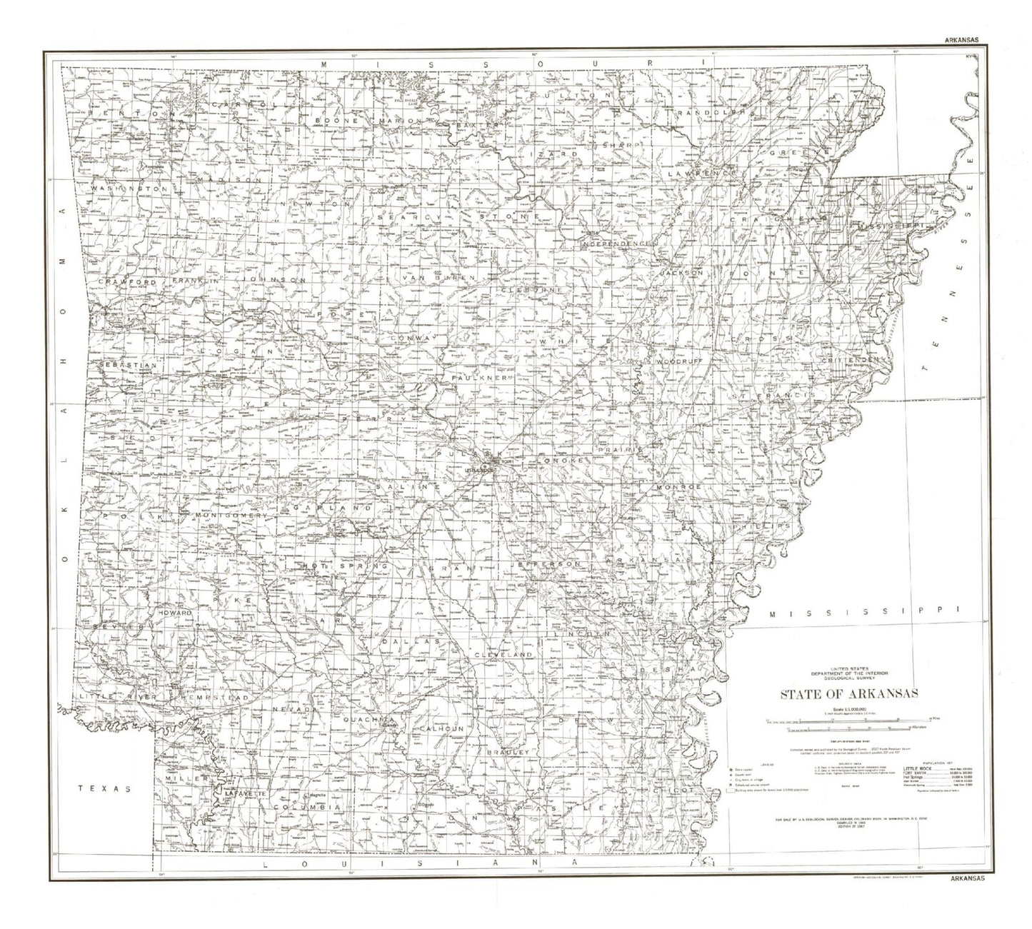 State of Arkansas Line Drawing Map