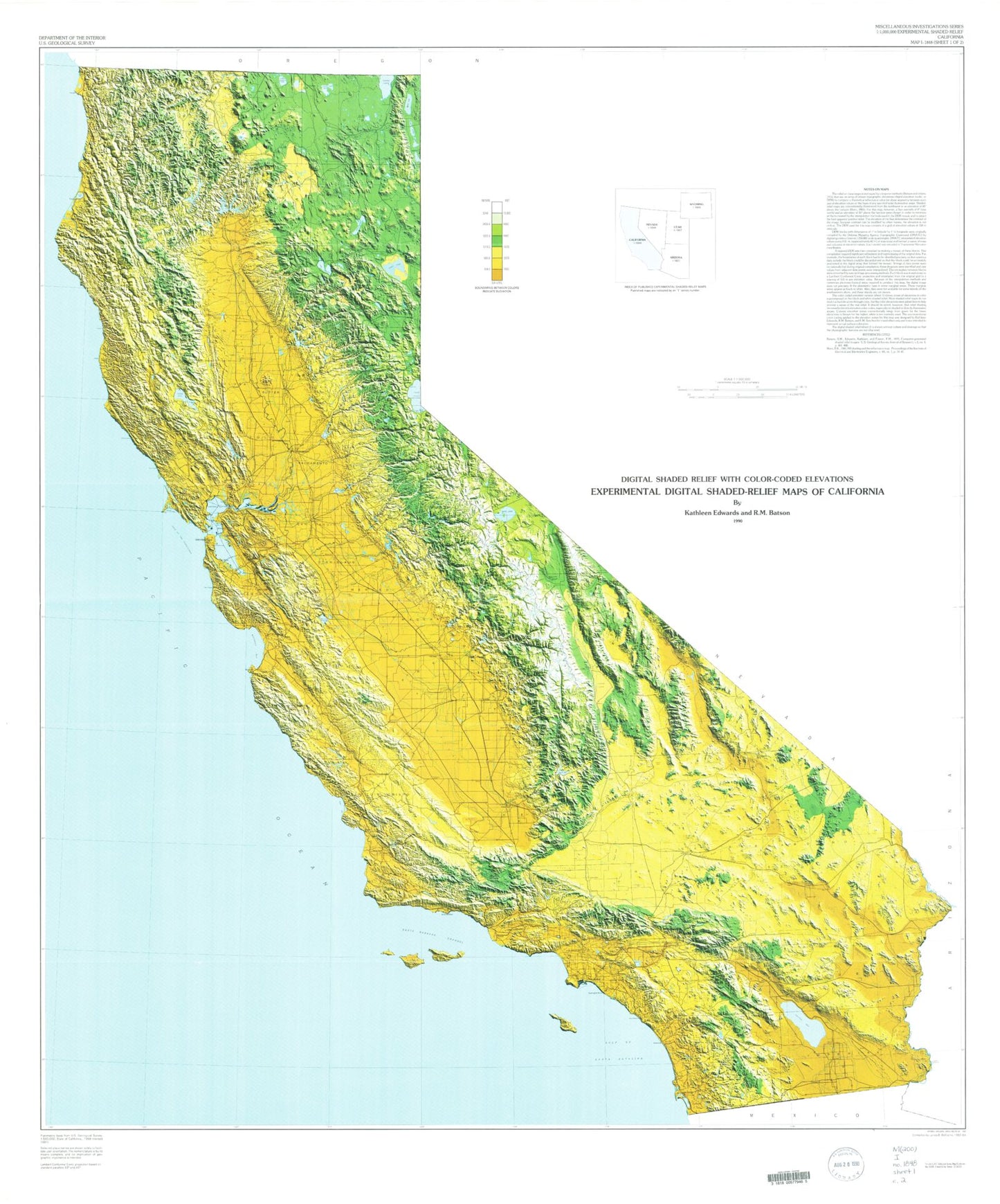 State of California Shaded Relief Color Map