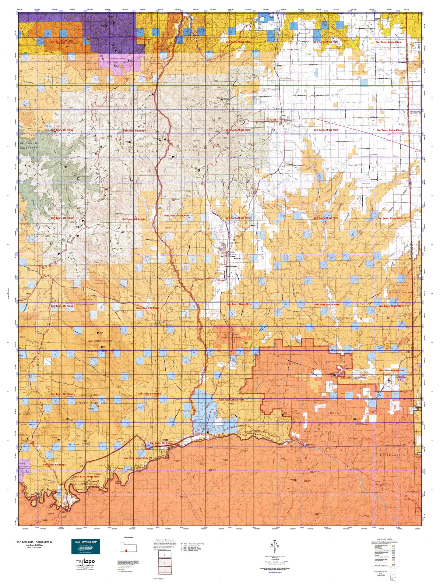 Utah Deer GMU 14A San Juan - Abajo Mtns S Map Image