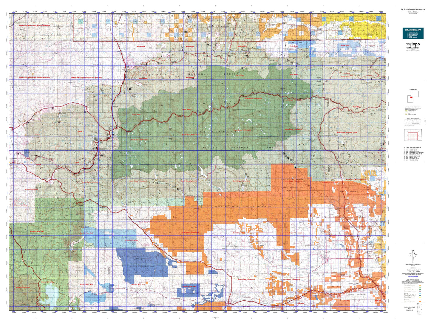 Utah Deer GMU 9A South Slope - Yellowstone Map Image