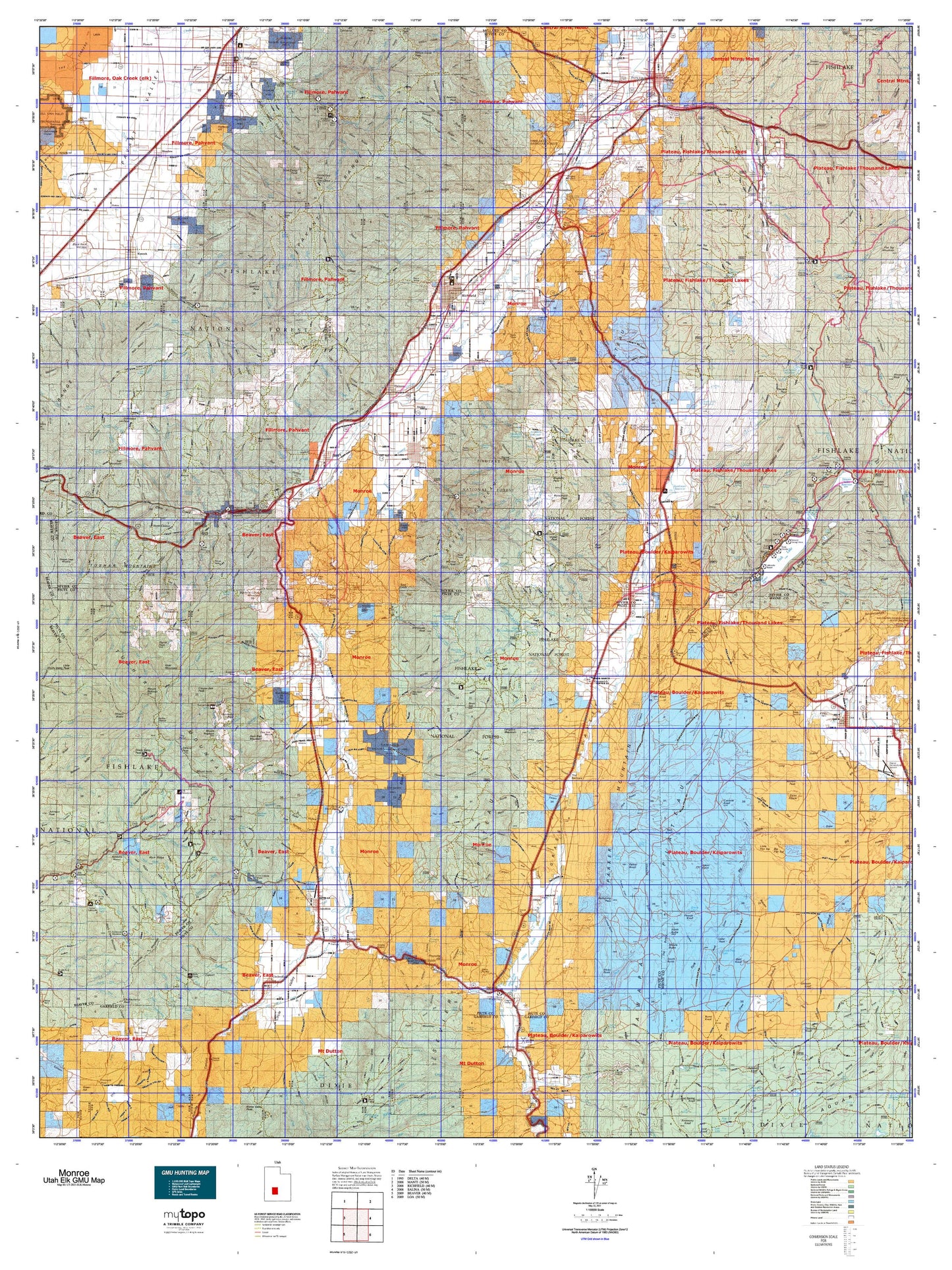 Utah Elk GMU Monroe Map Image