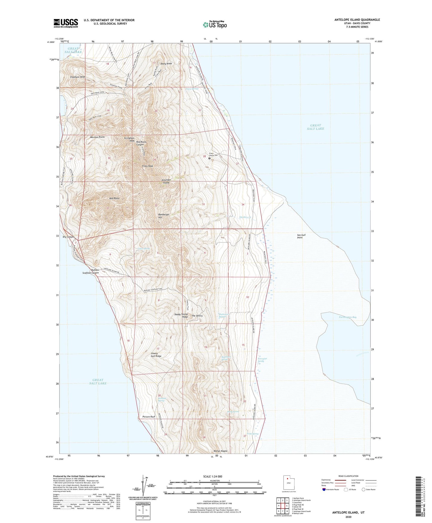 Antelope Island Utah US Topo Map Image