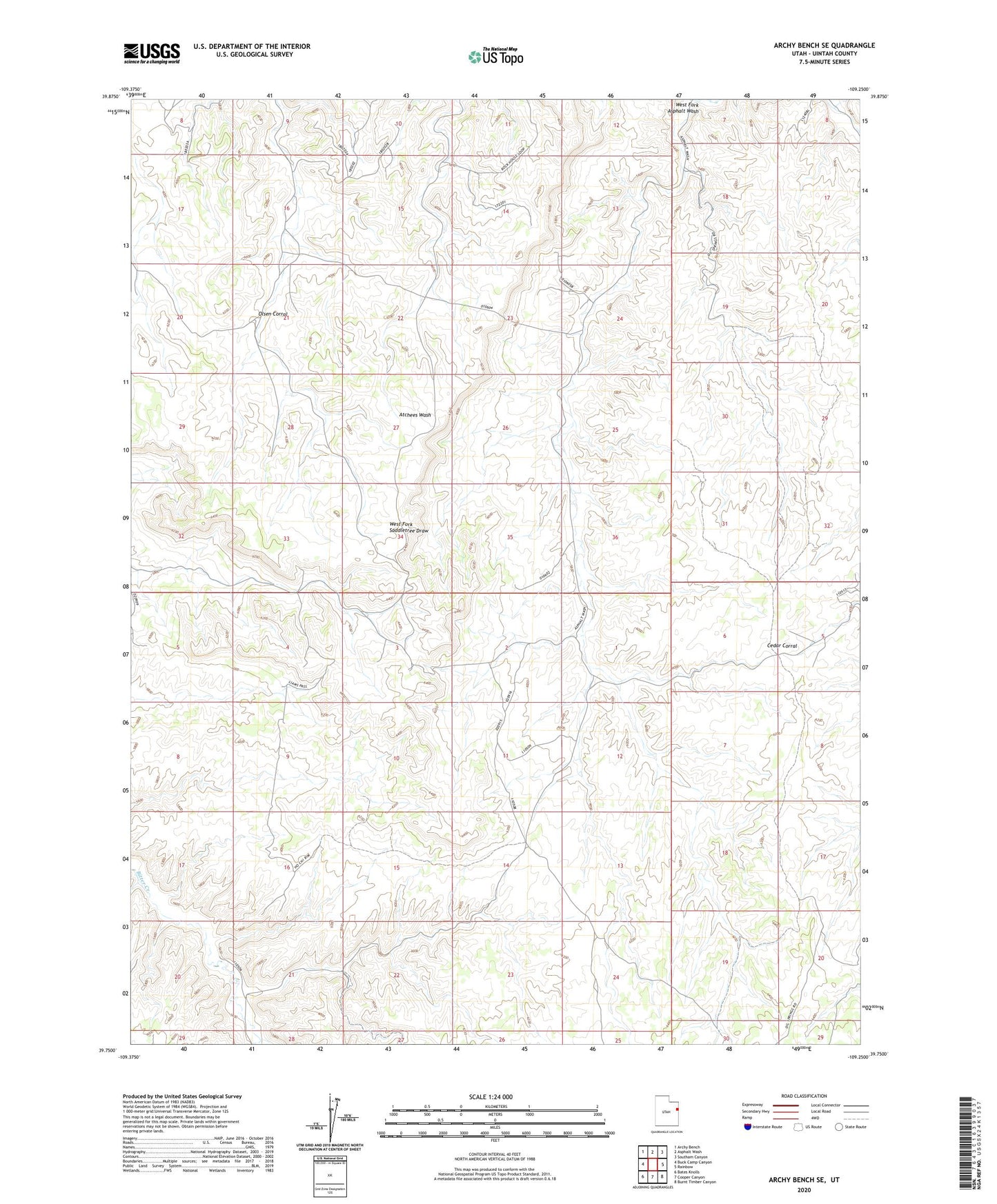 Archy Bench SE Utah US Topo Map Image