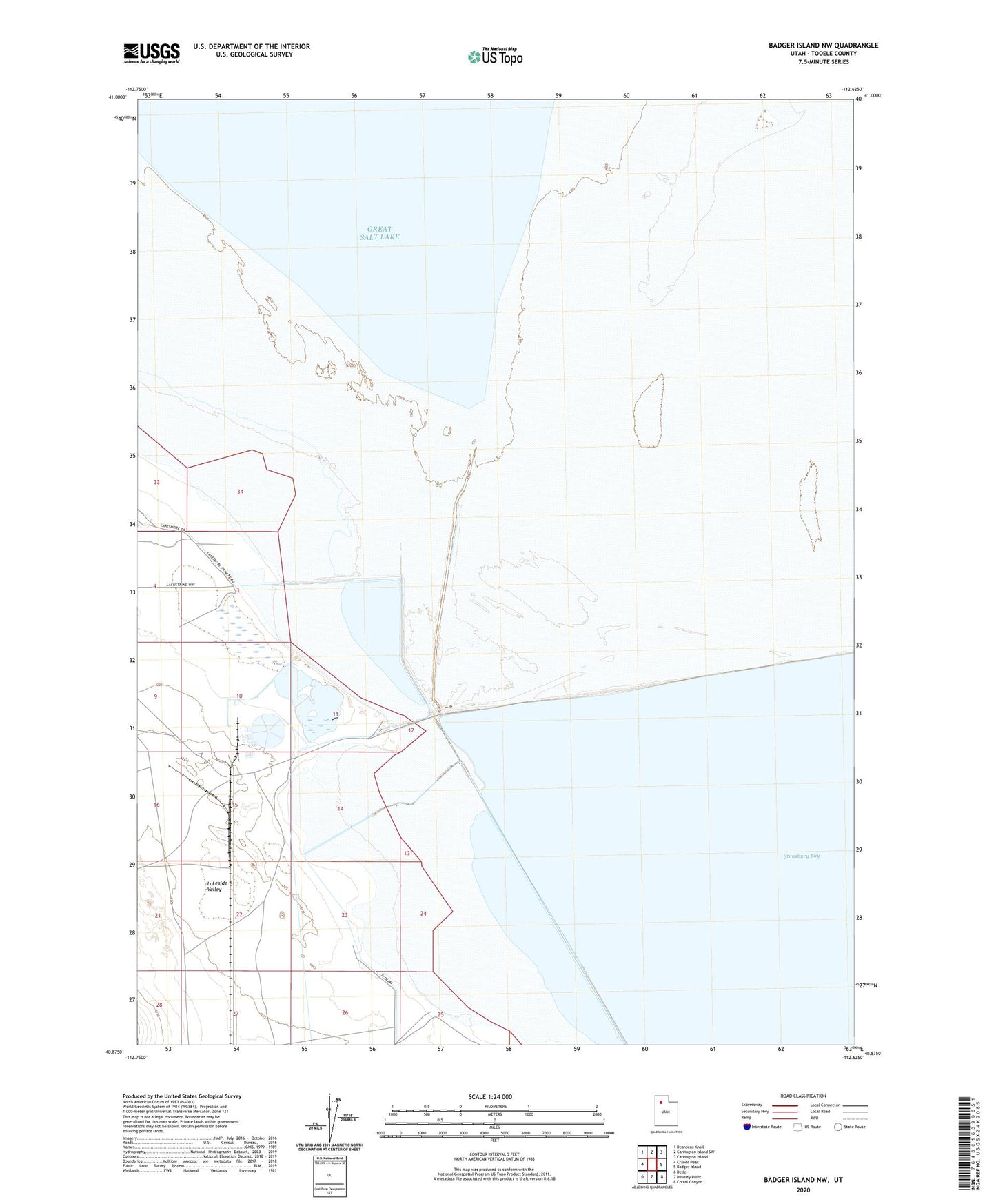 Badger Island NW Utah US Topo Map Image
