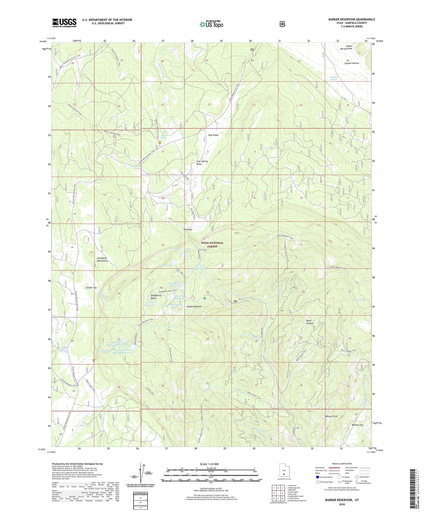 Barker Reservoir Utah US Topo Map Image