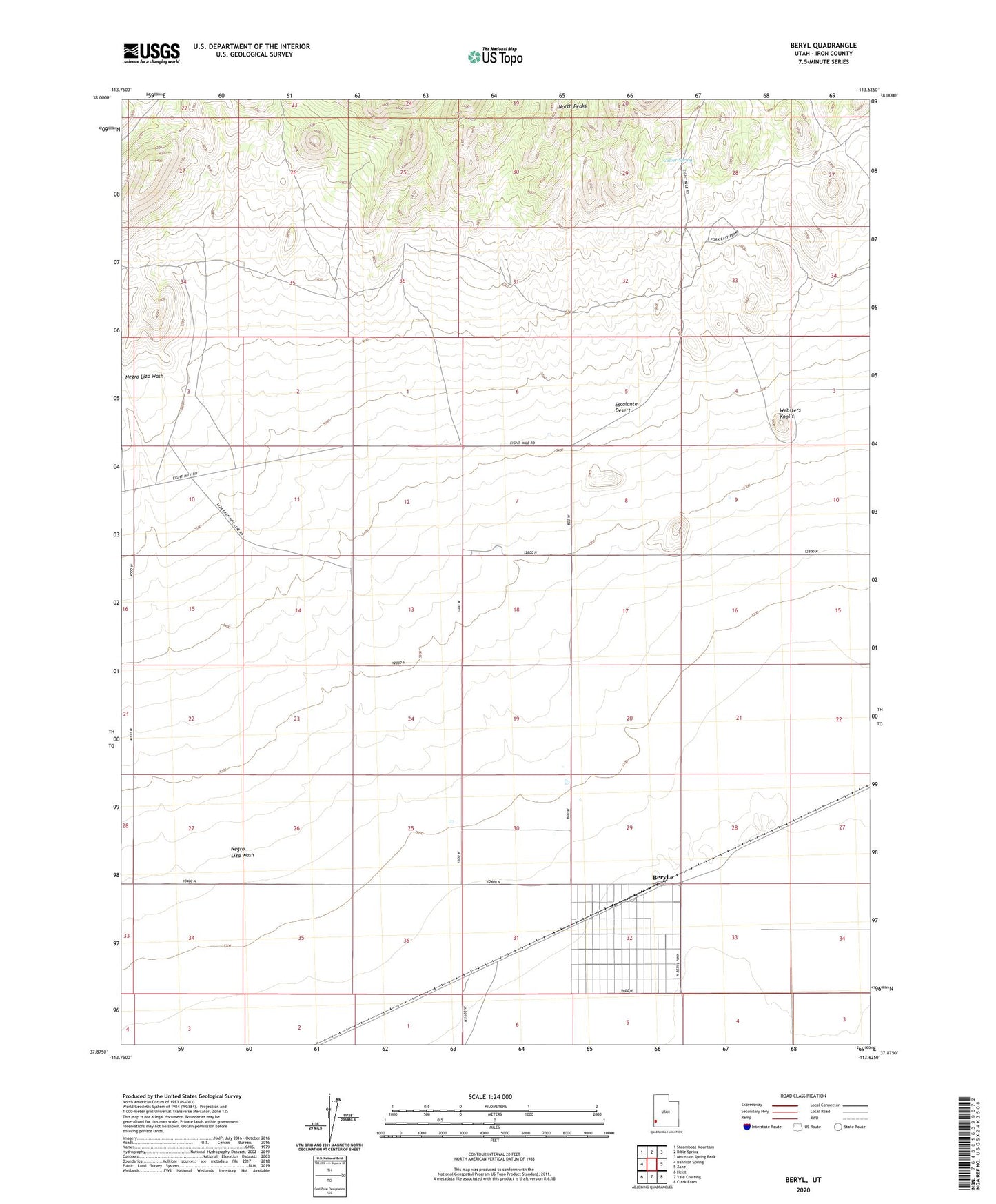 Beryl Utah US Topo Map Image