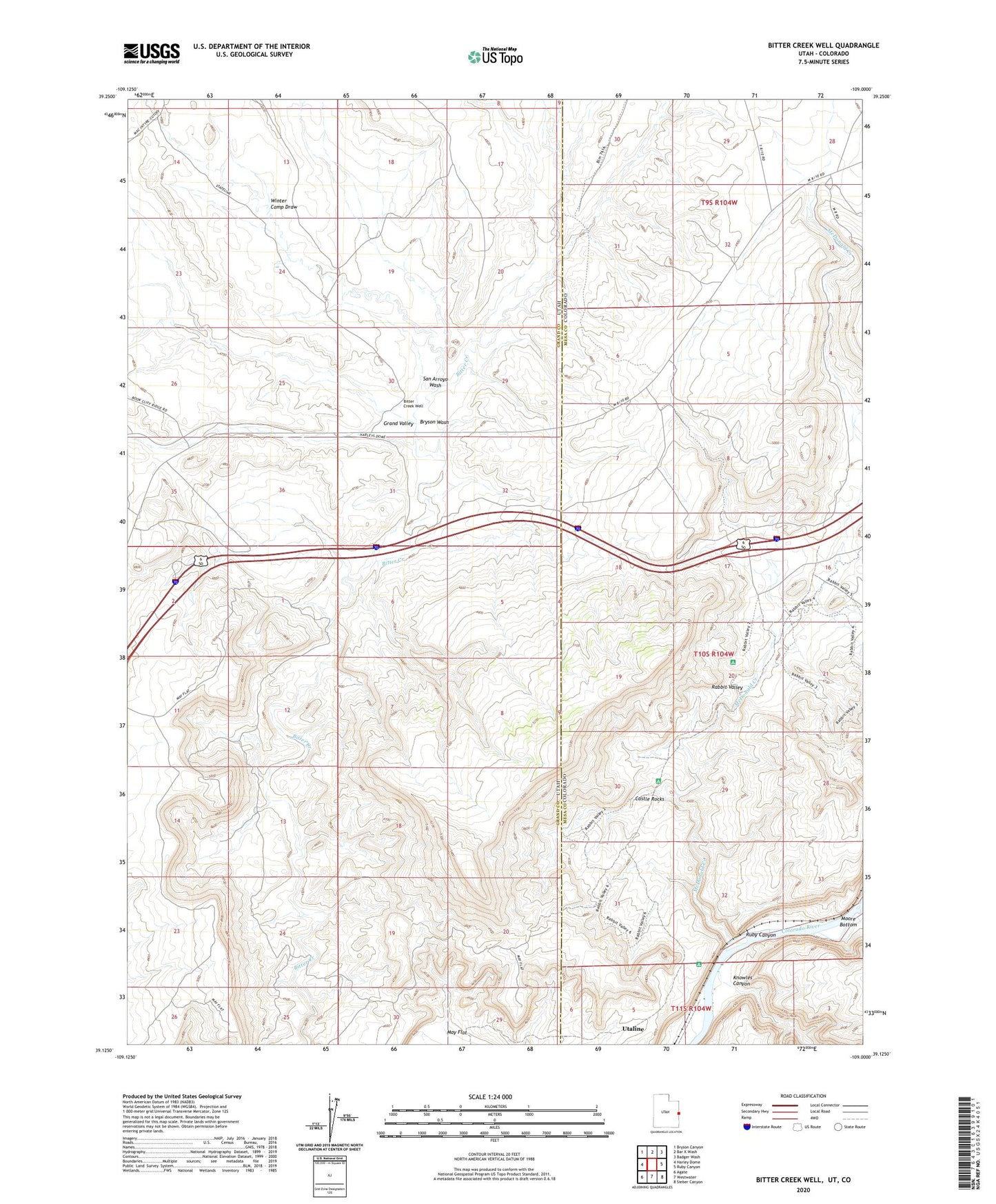 Bitter Creek Well Utah US Topo Map Image