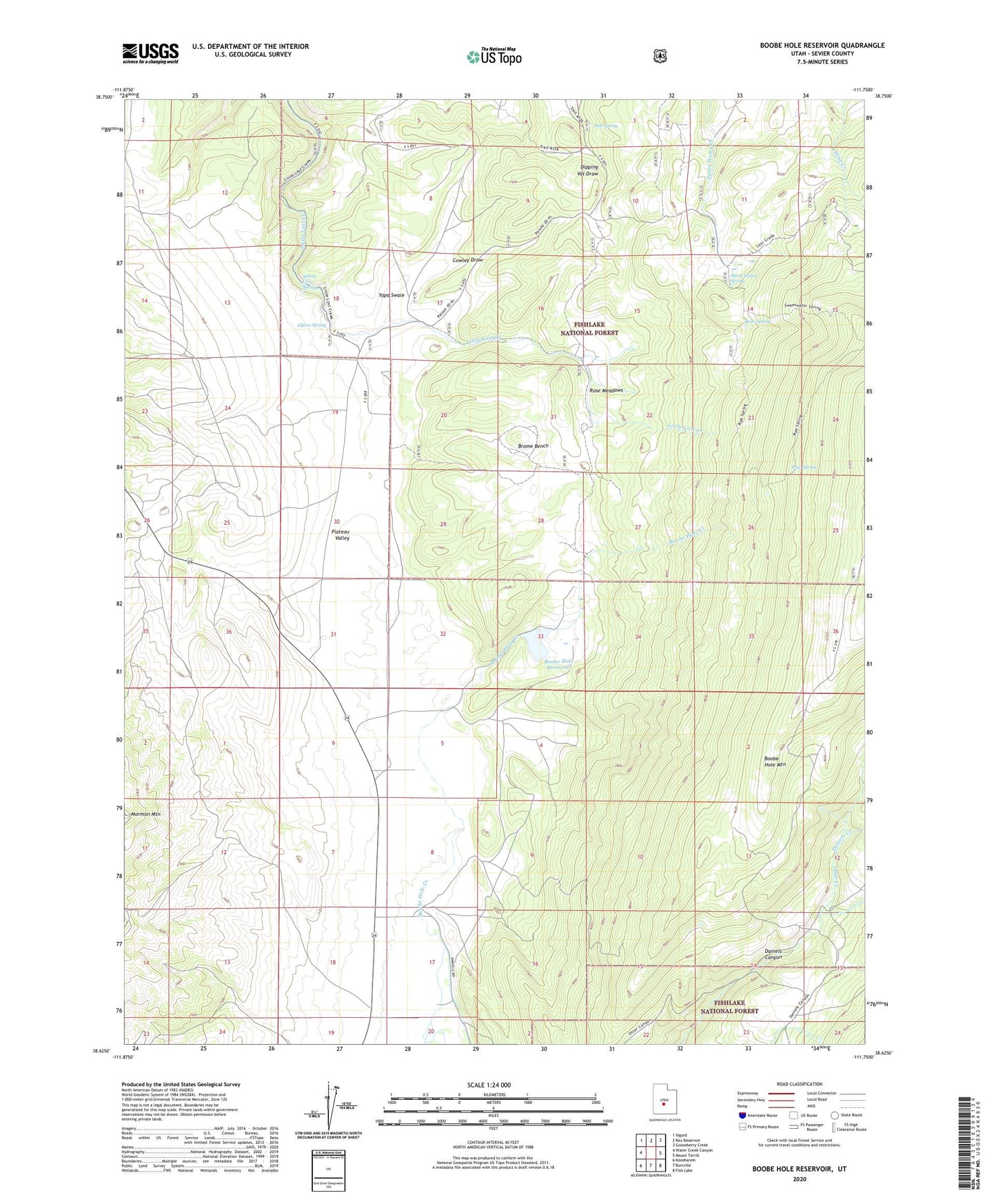Boobe Hole Reservoir Utah US Topo Map Image