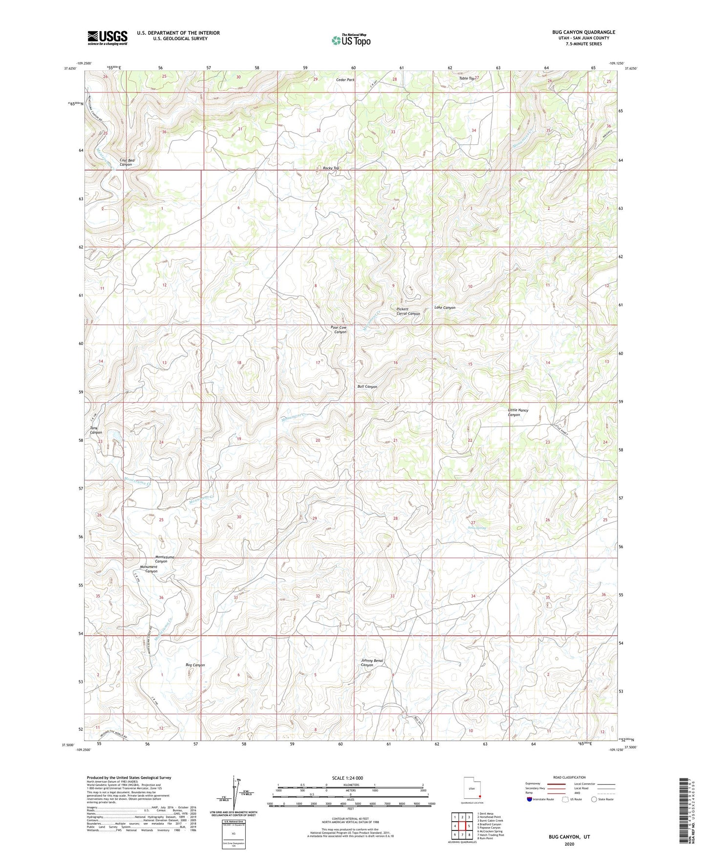Bug Canyon Utah US Topo Map Image