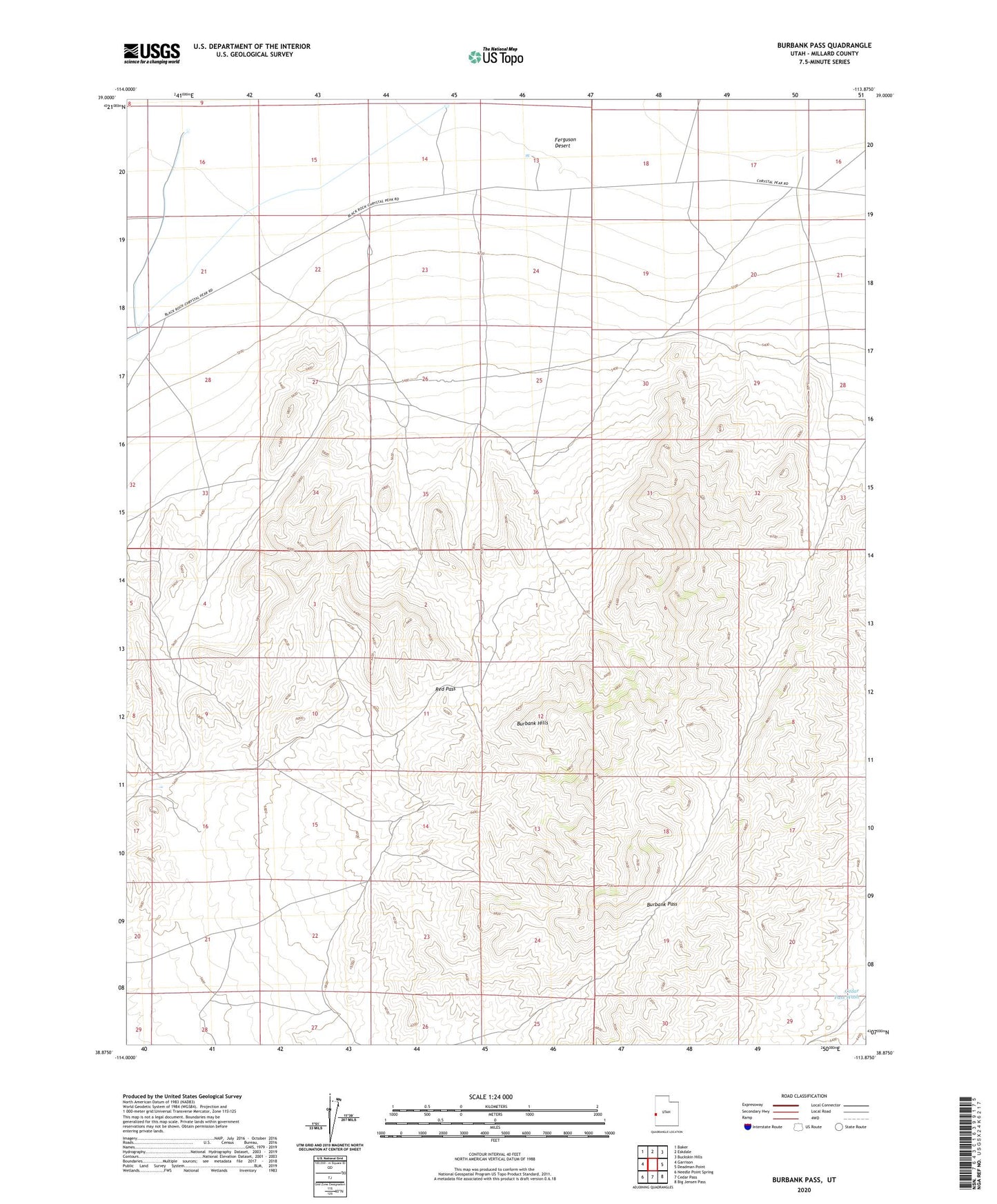 Burbank Pass Utah US Topo Map Image