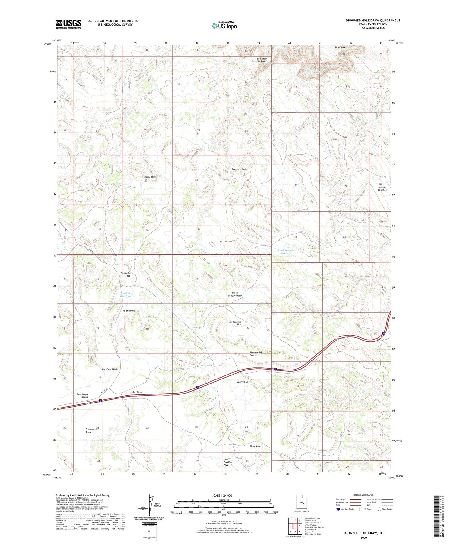 Drowned Hole Draw Utah US Topo Map Image