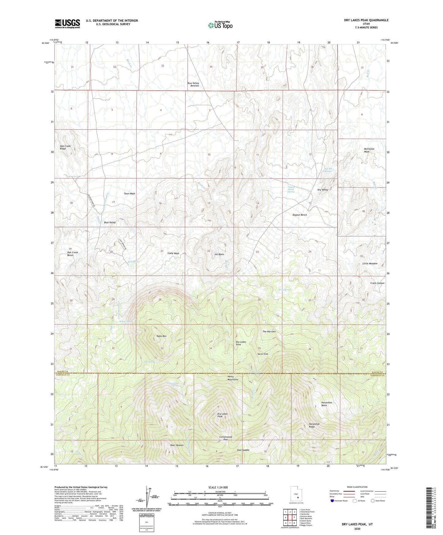 Dry Lakes Peak Utah US Topo Map Image
