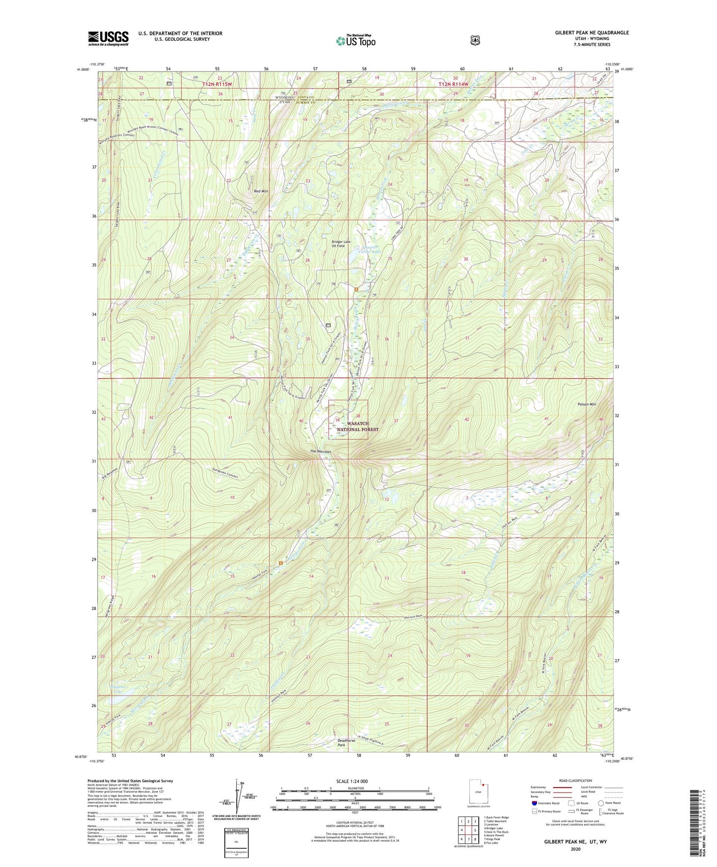 Gilbert Peak NE Utah US Topo Map Image