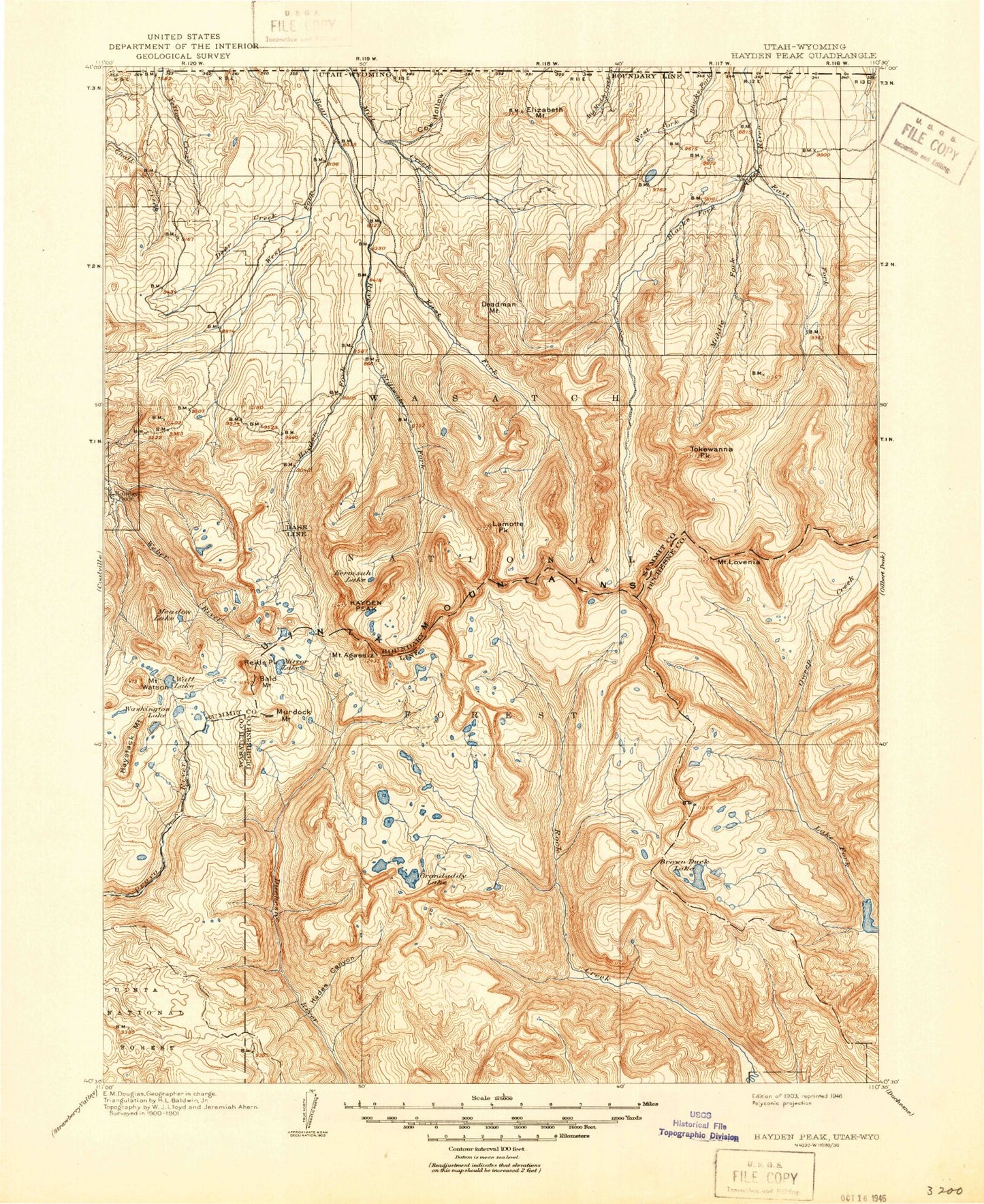 Historic 1903 Hayden Peak Utah 30'x30' Topo Map Image