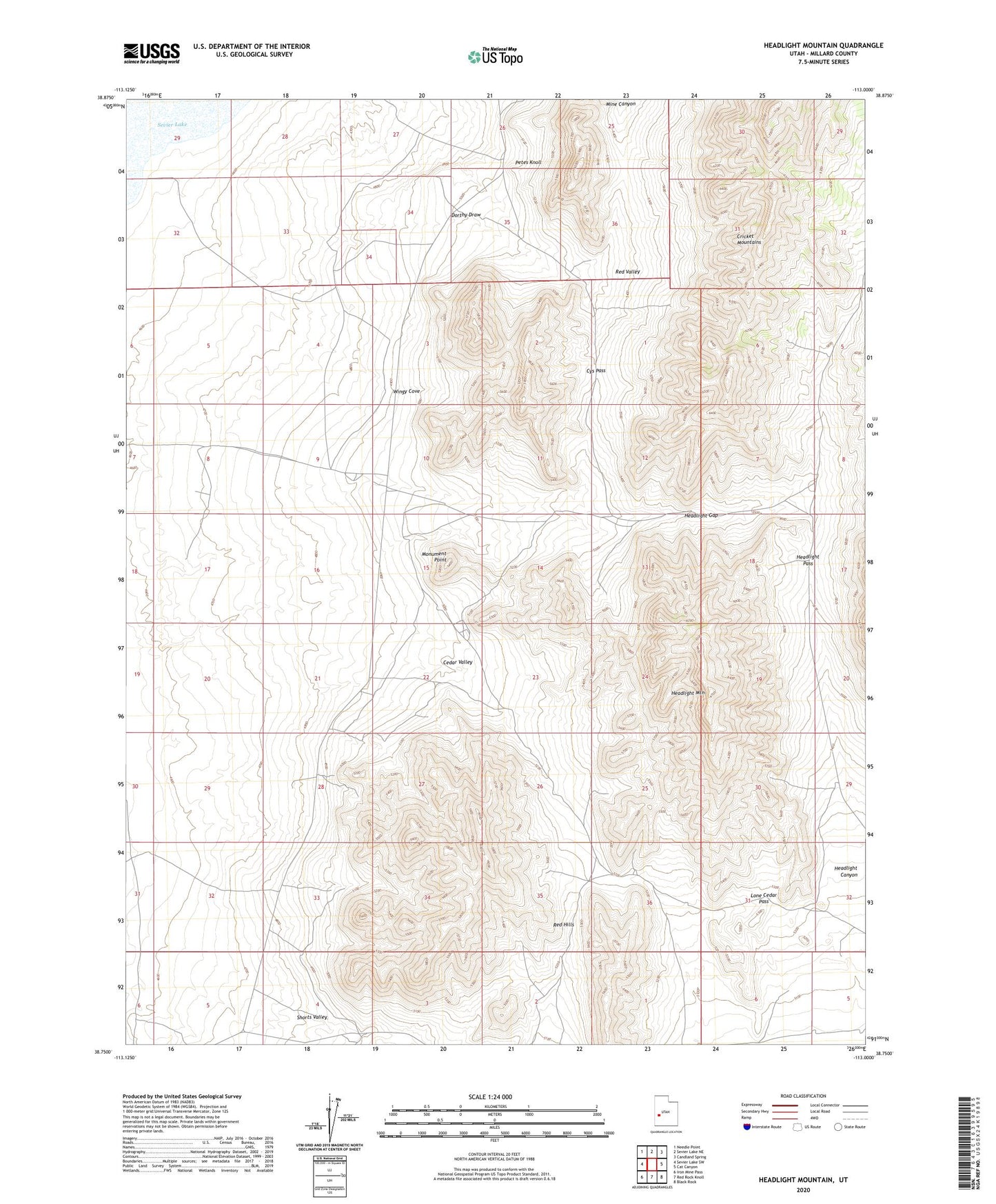 Headlight Mountain Utah US Topo Map Image