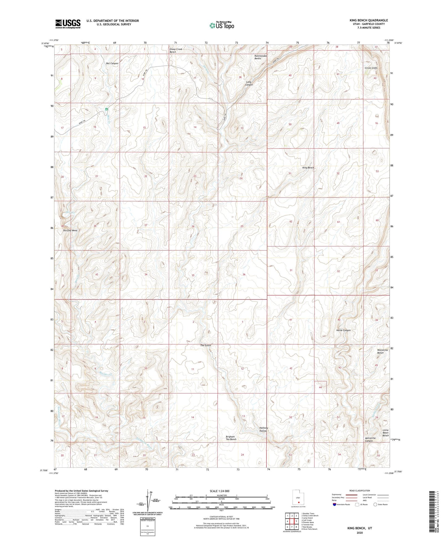 King Bench Utah US Topo Map Image