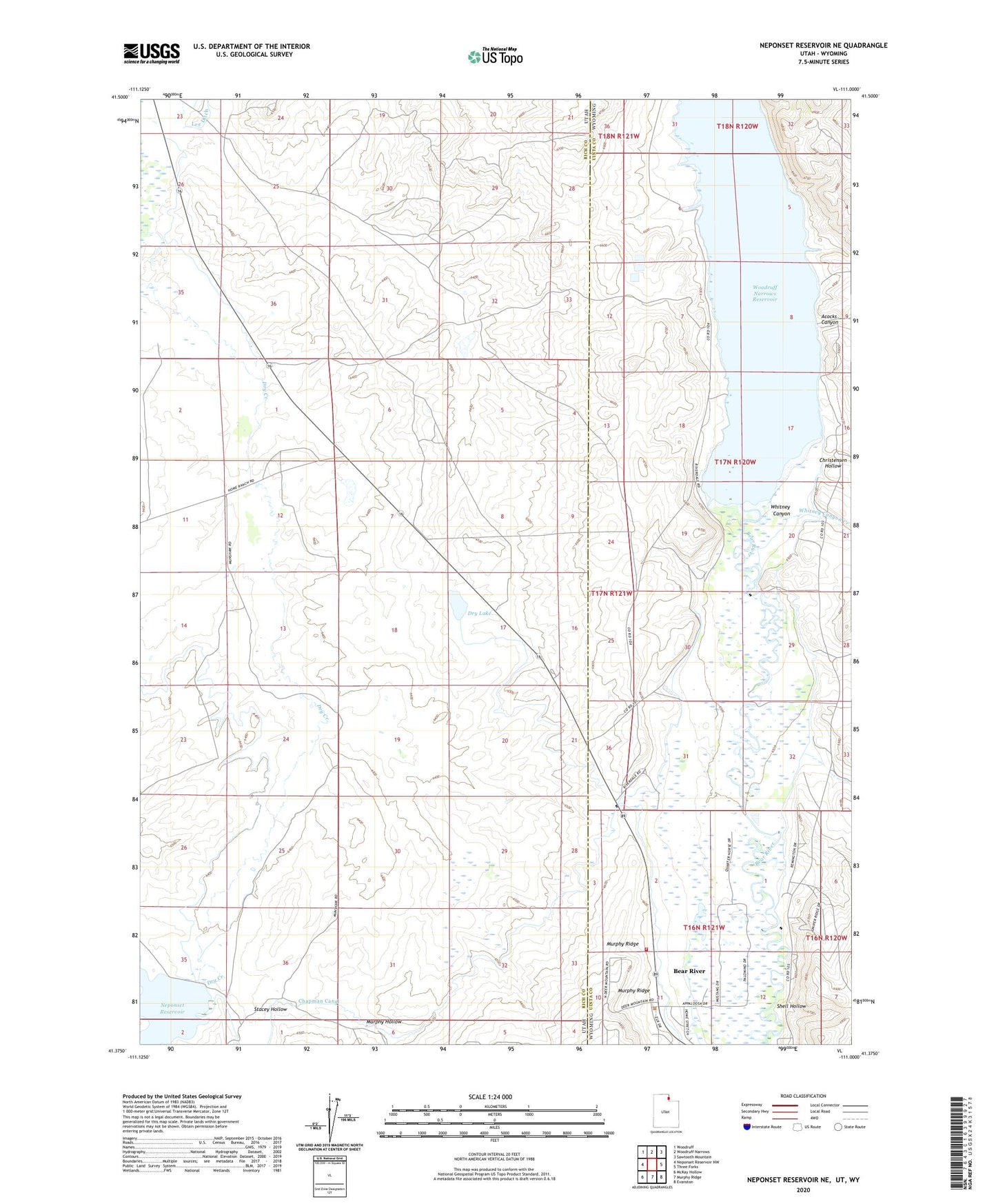 Neponset Reservoir NE Utah US Topo Map Image