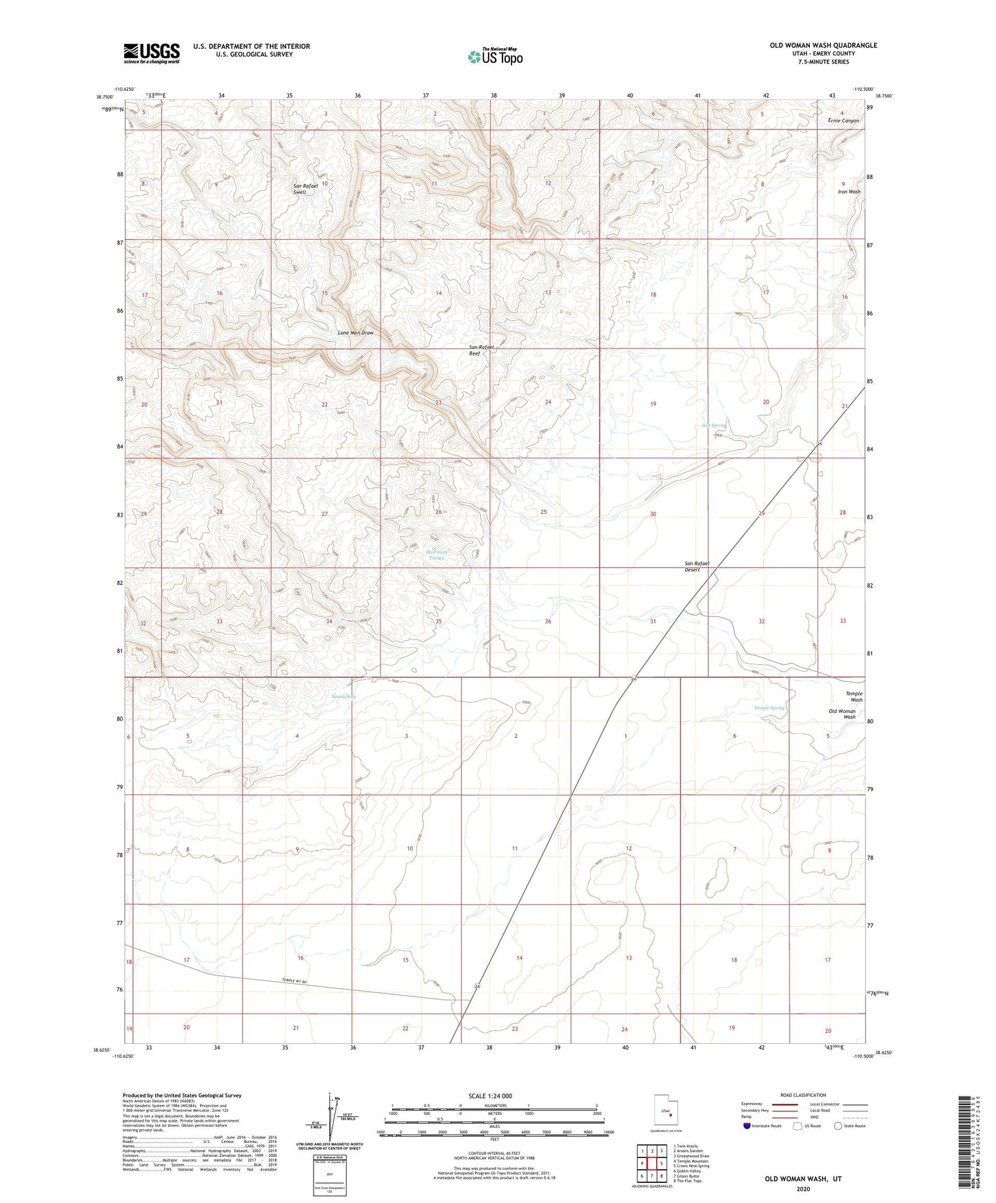 Old Woman Wash Utah US Topo Map Image