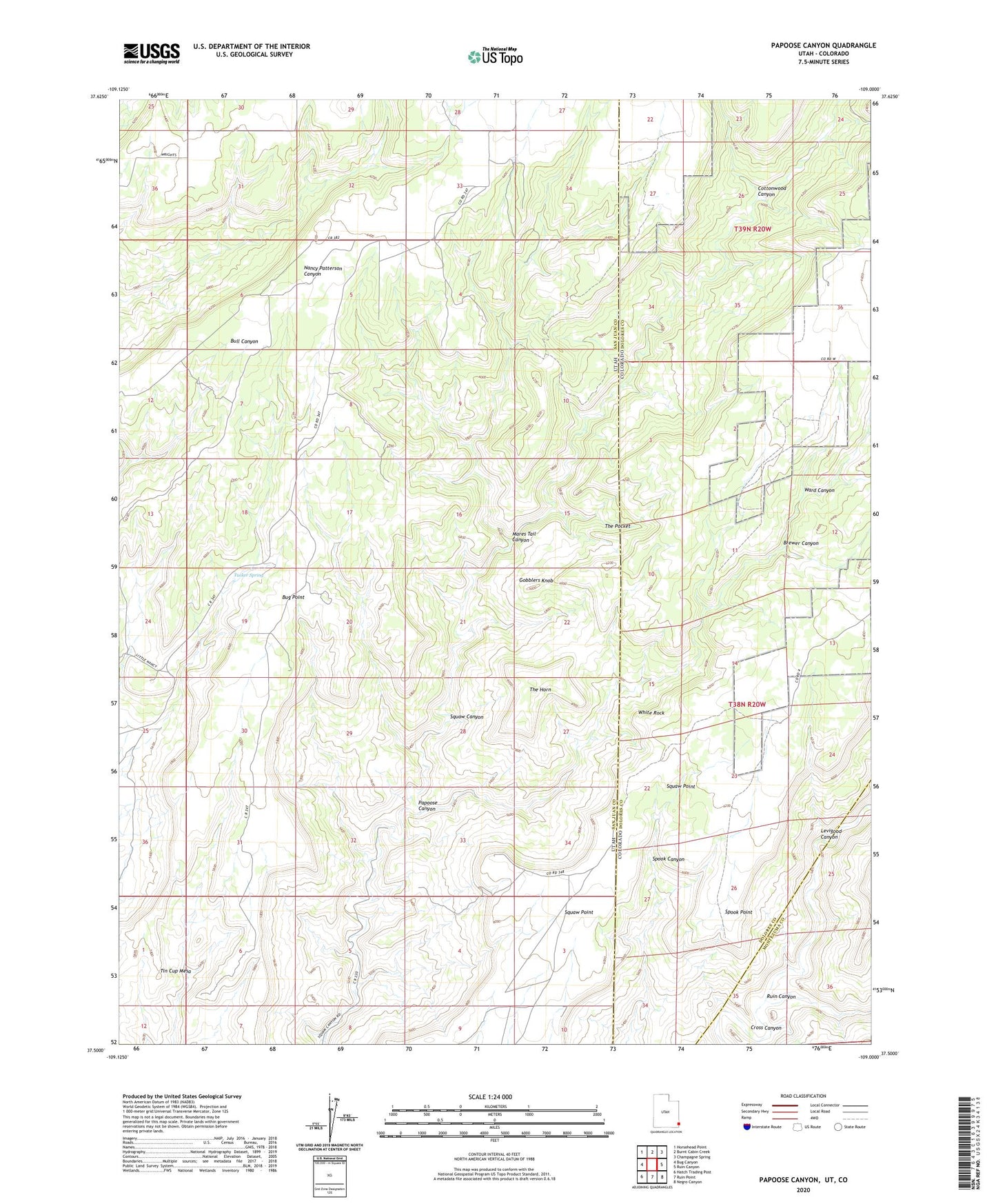 Papoose Canyon Utah US Topo Map Image