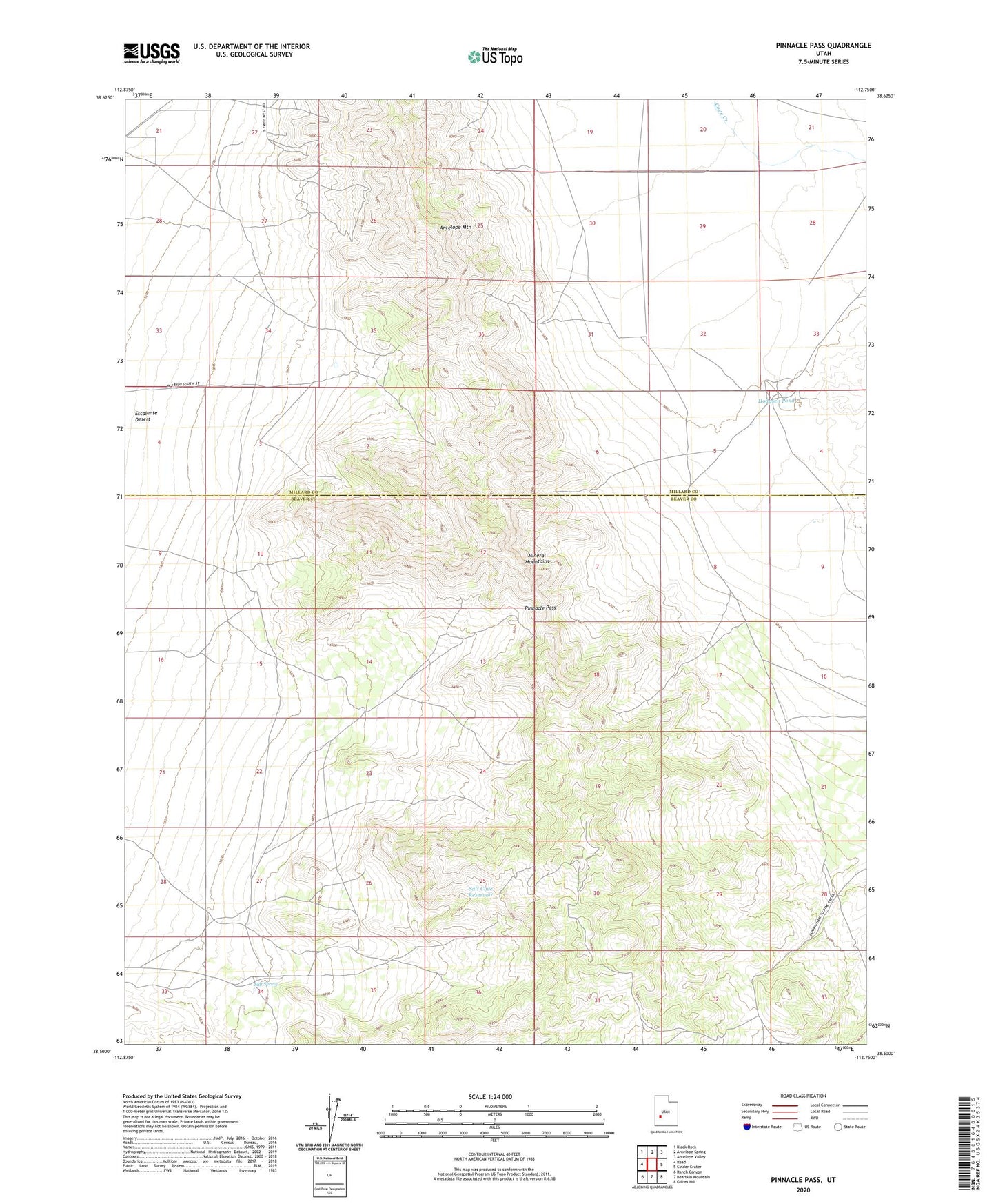 Pinnacle Pass Utah US Topo Map Image