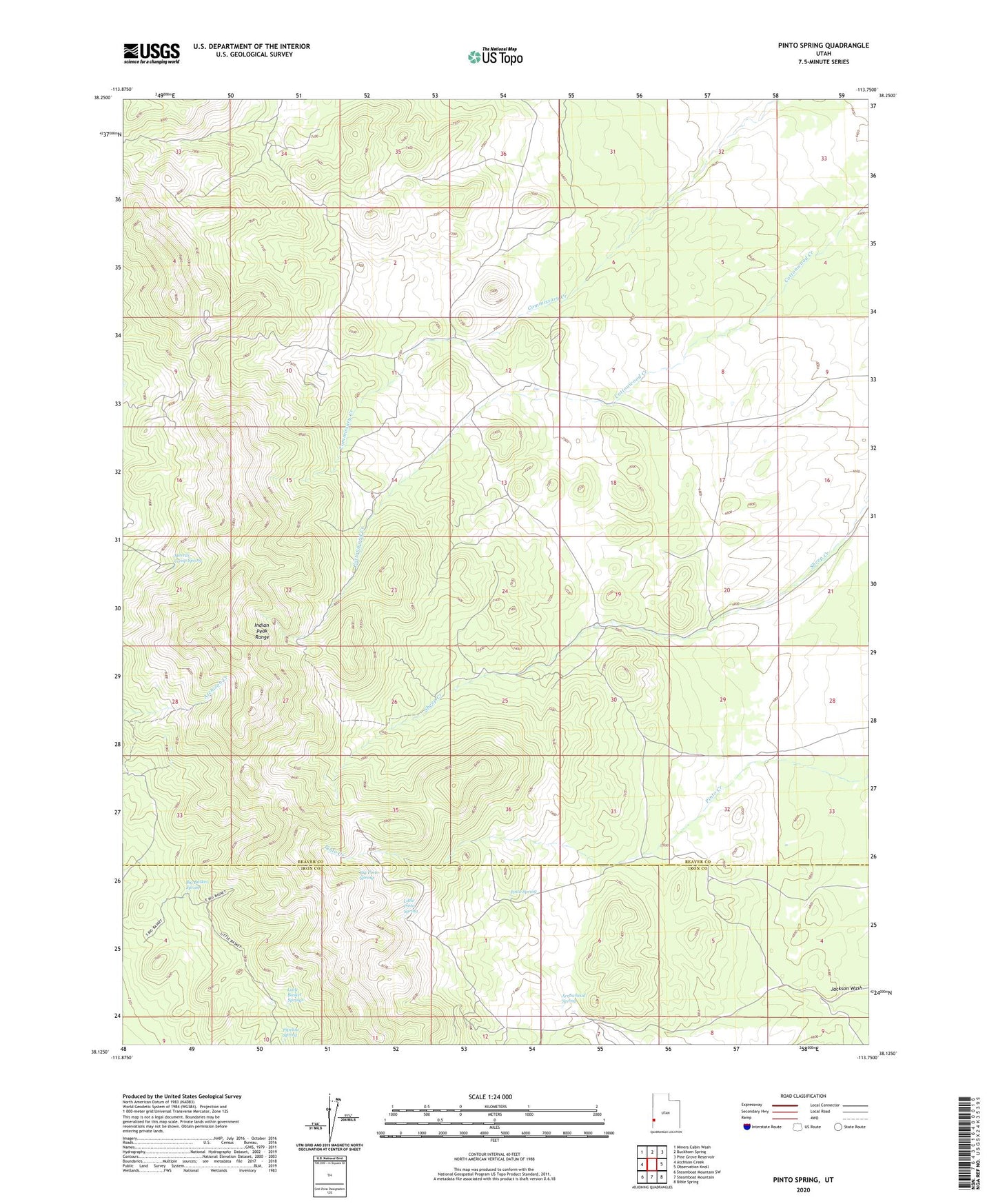 Pinto Spring Utah US Topo Map Image