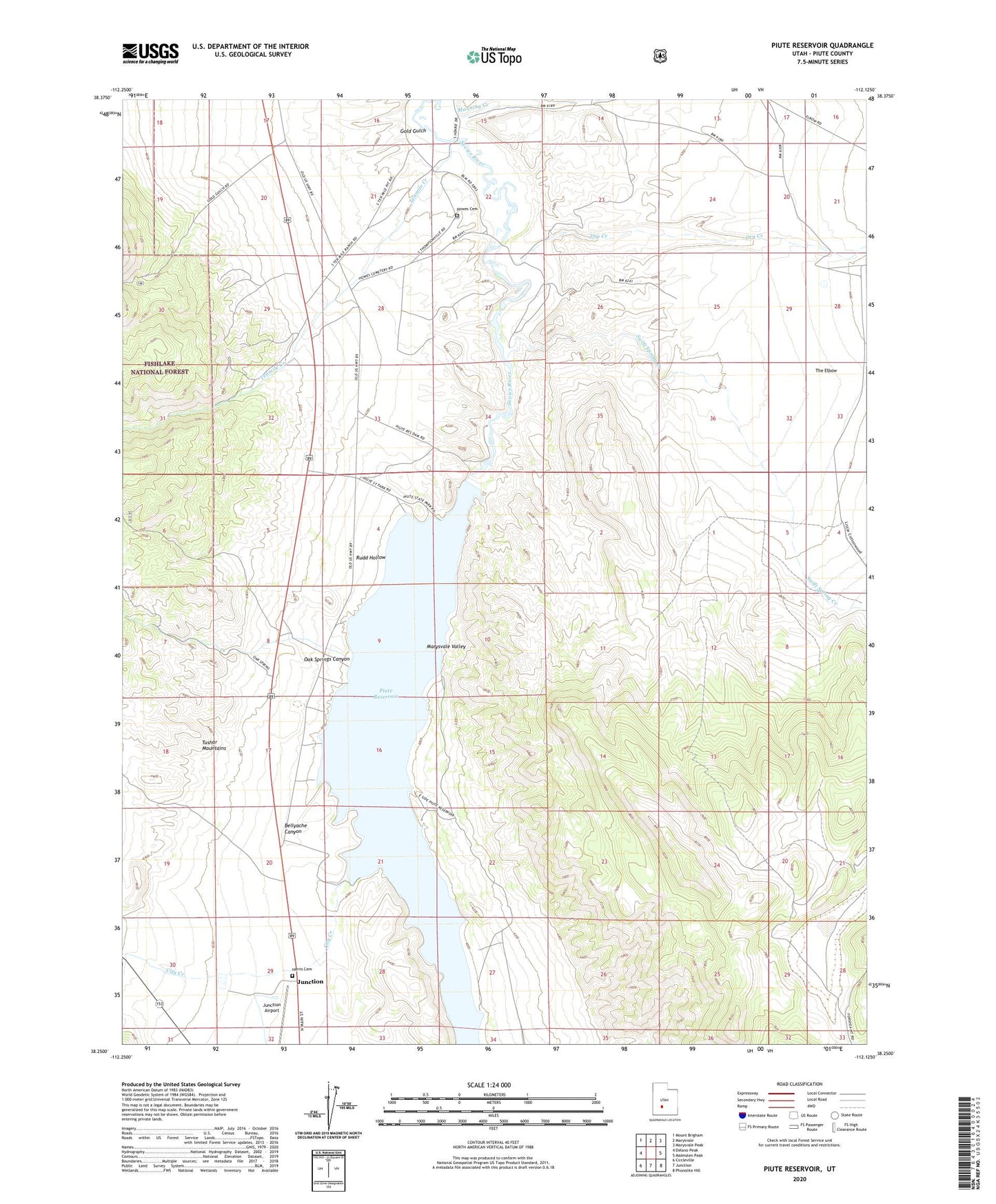 Piute Reservoir Utah US Topo Map Image