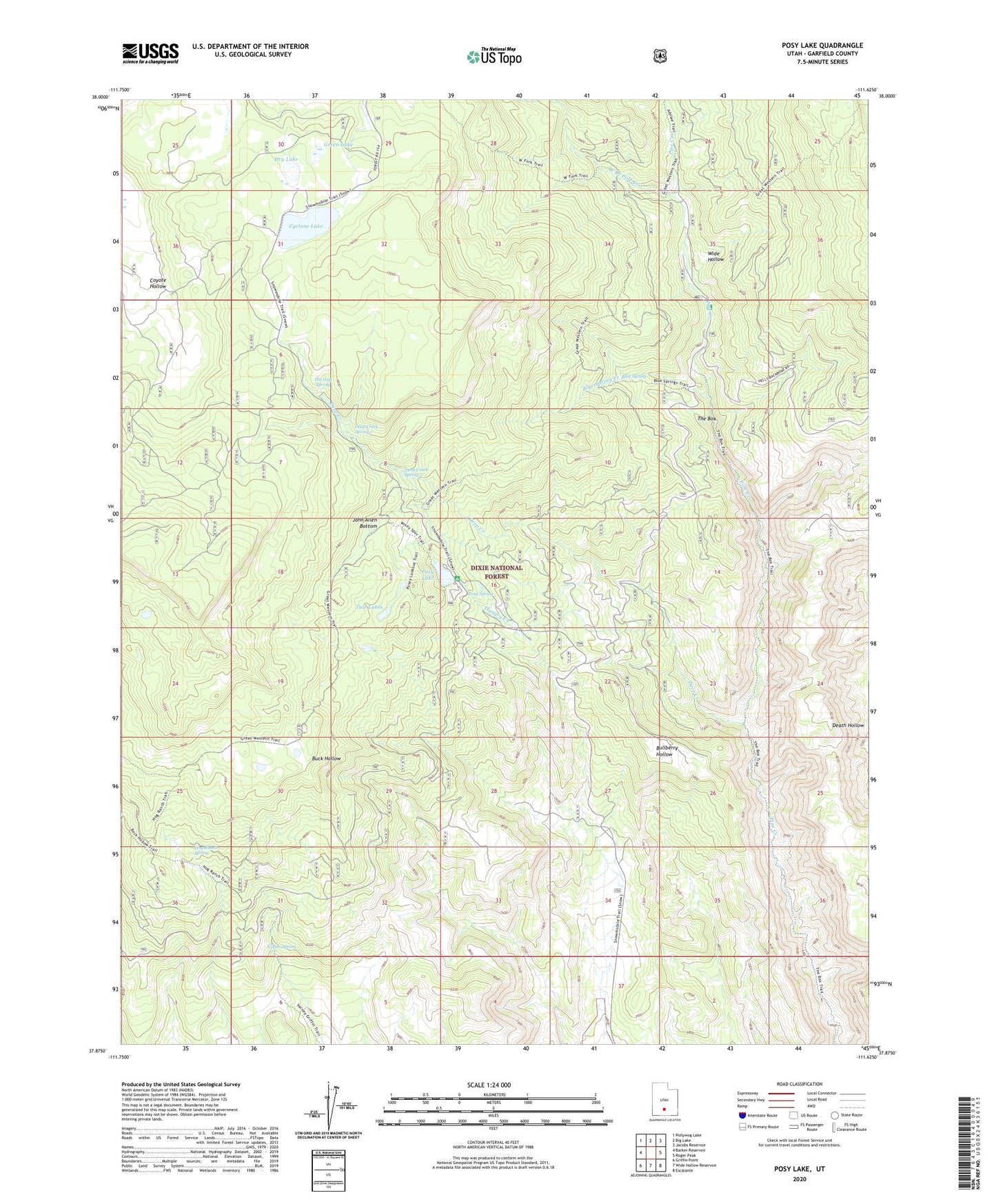 Posy Lake Utah US Topo Map Image