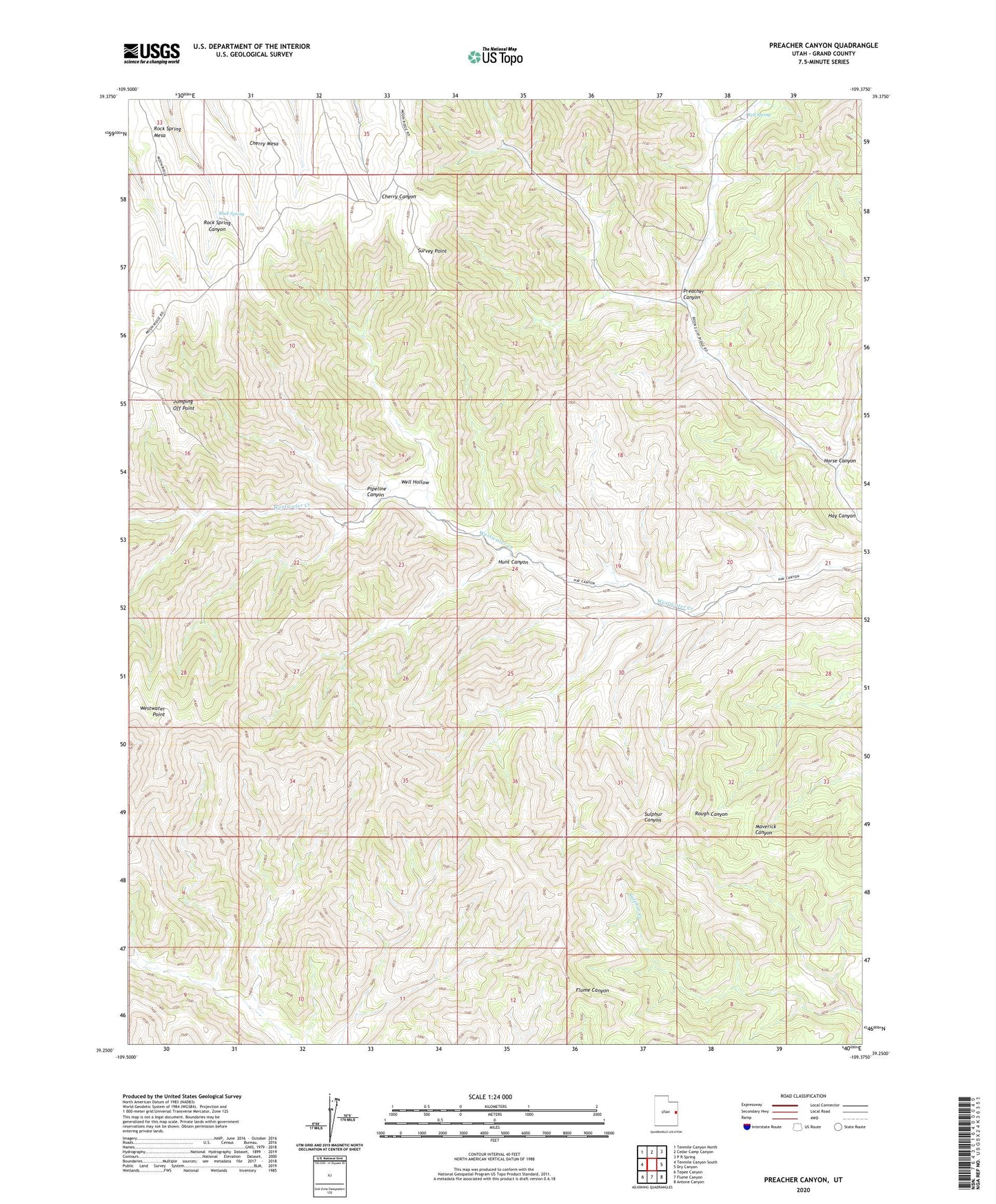Preacher Canyon Utah US Topo Map Image
