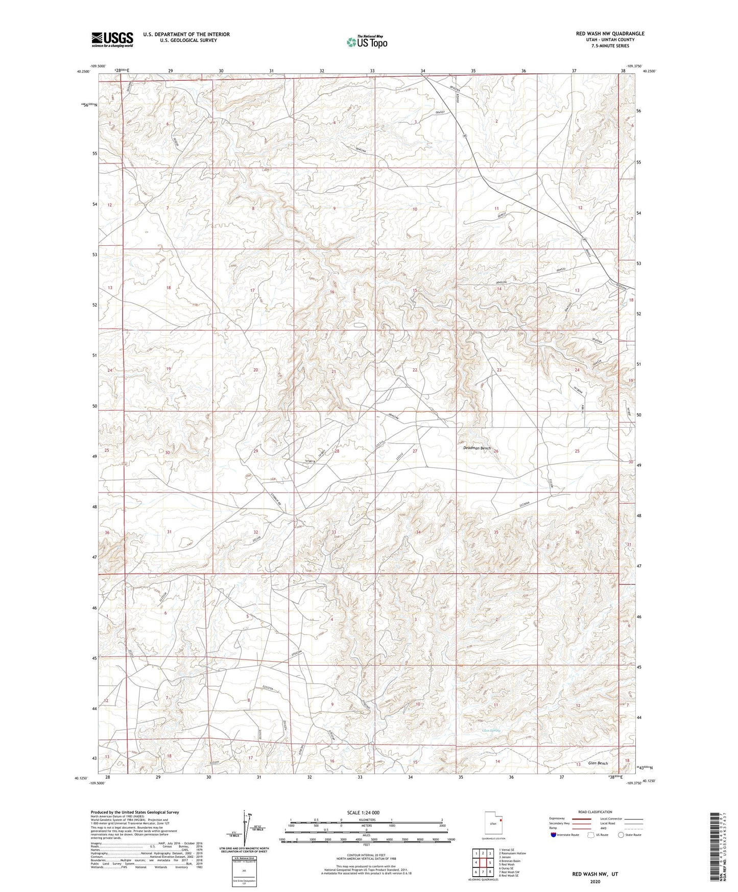 Red Wash NW Utah US Topo Map Image