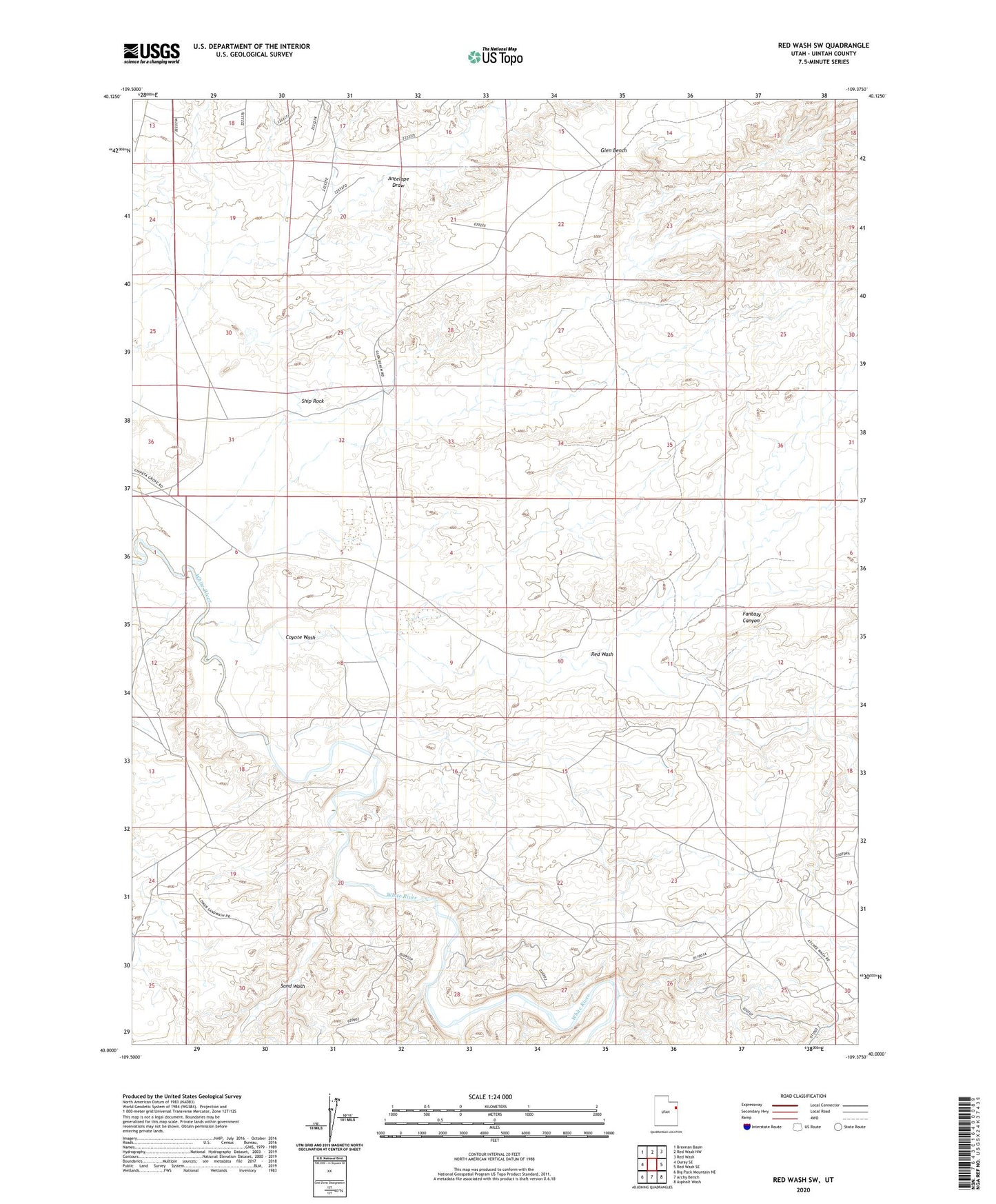 Red Wash SW Utah US Topo Map Image