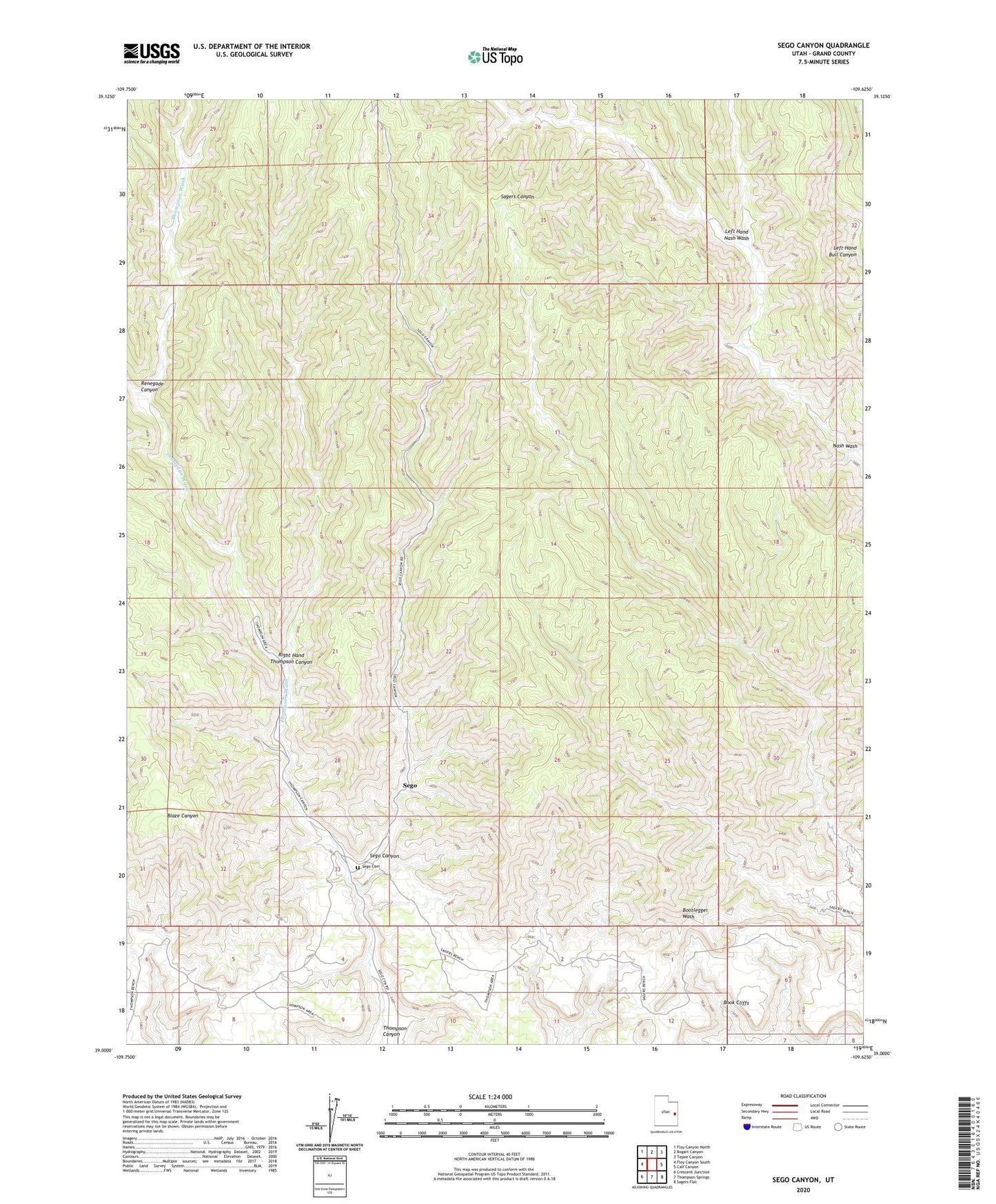 Sego Canyon Utah US Topo Map Image