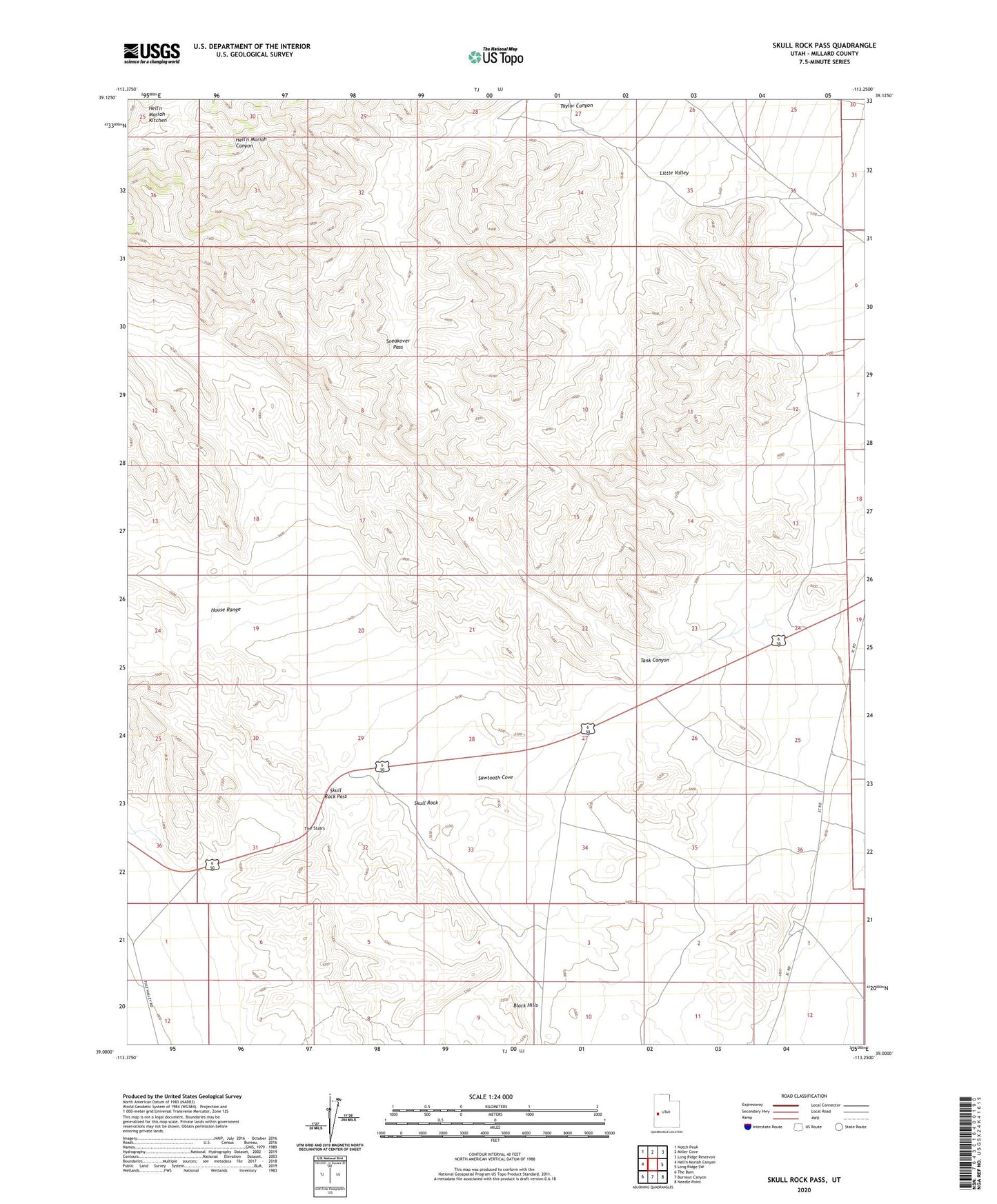 Skull Rock Pass Utah US Topo Map Image