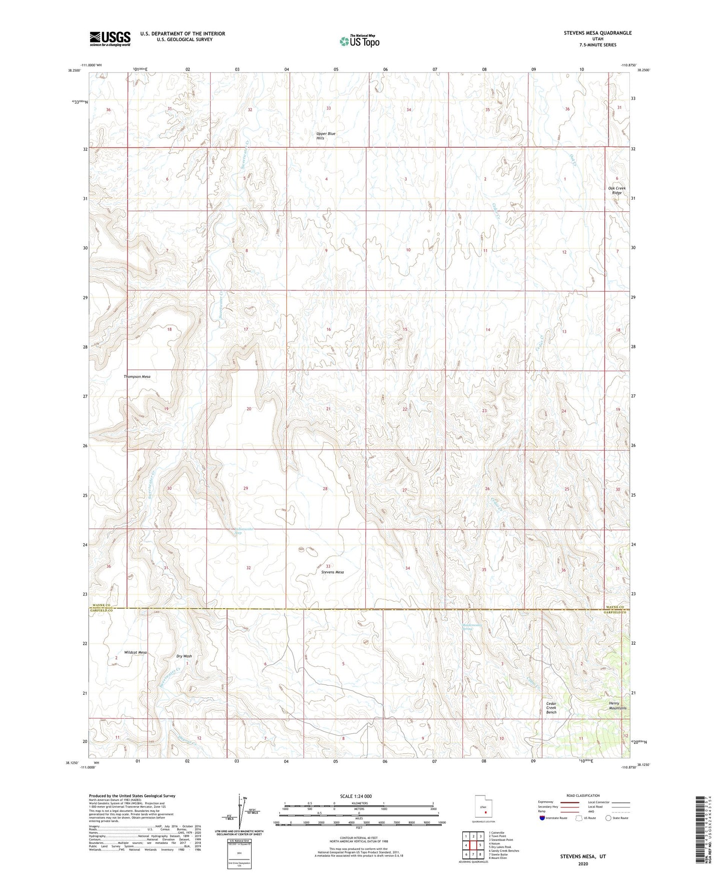 Stevens Mesa Utah US Topo Map Image
