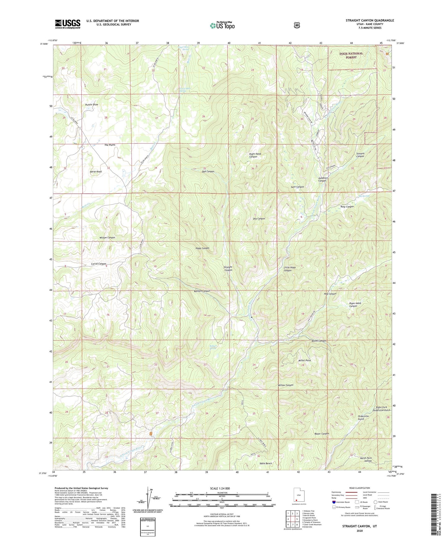 Straight Canyon Utah US Topo Map Image