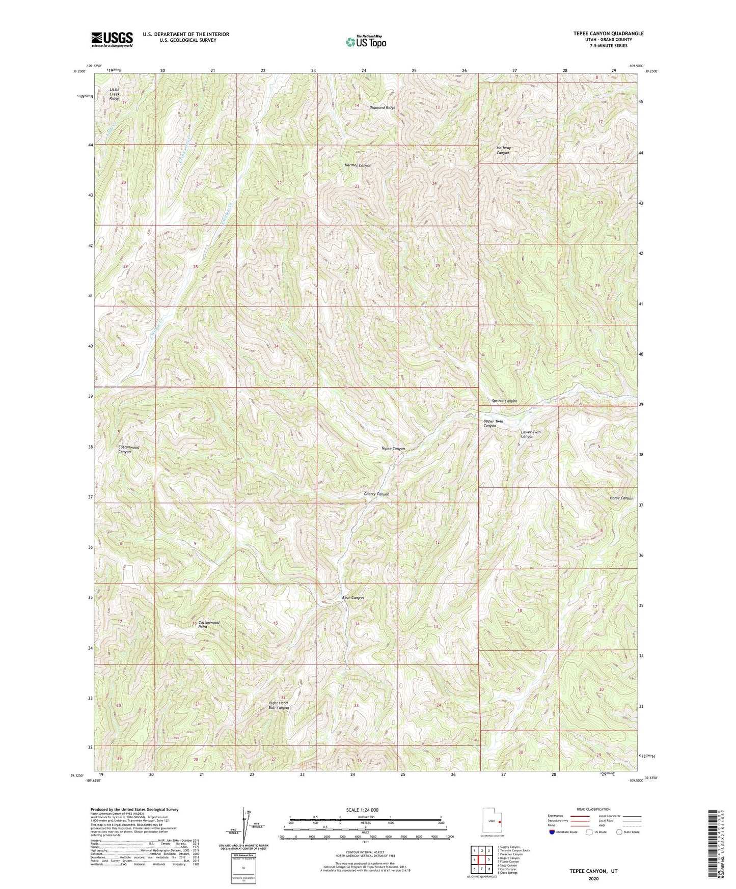 Tepee Canyon Utah US Topo Map Image