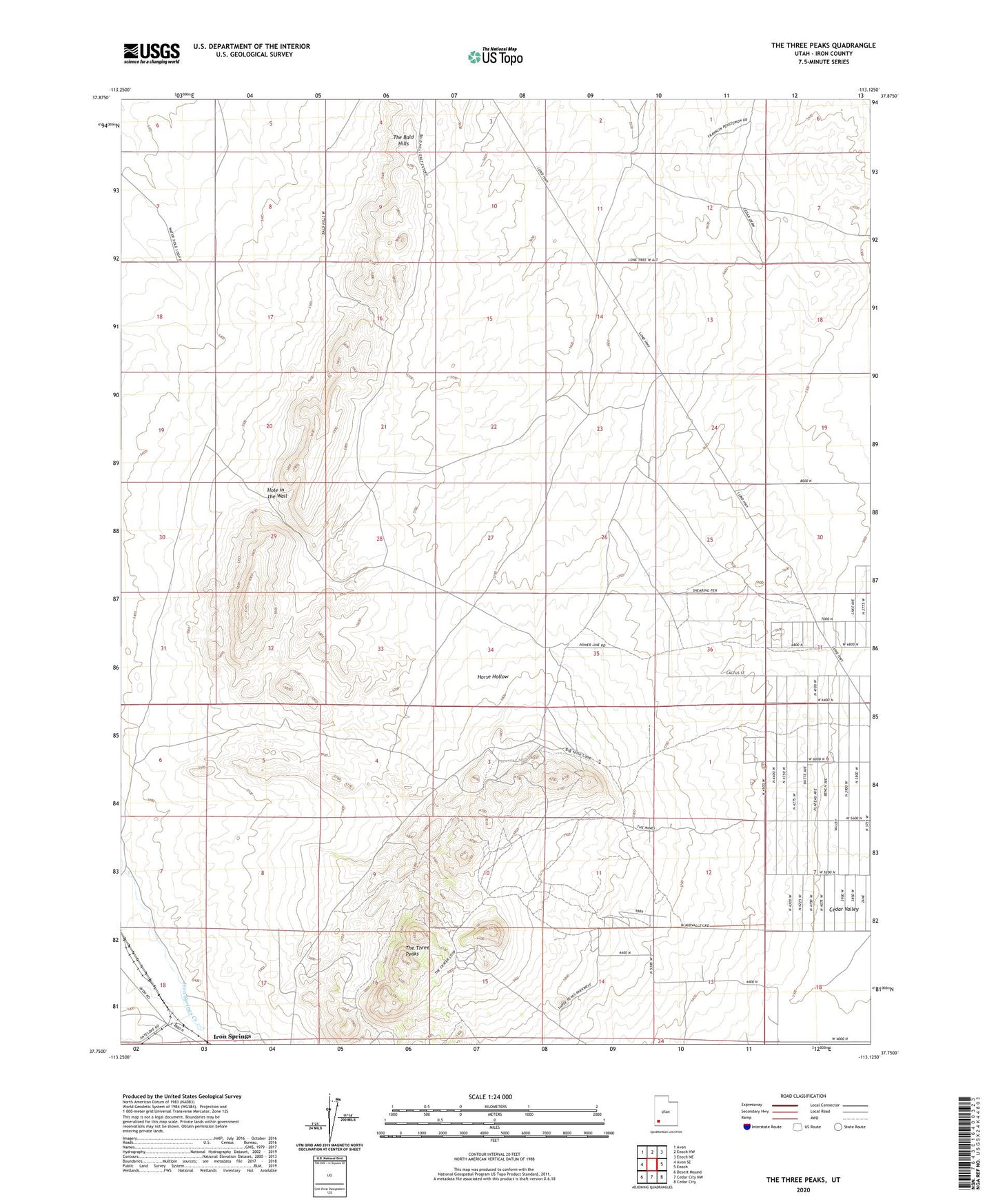 The Three Peaks Utah US Topo Map Image