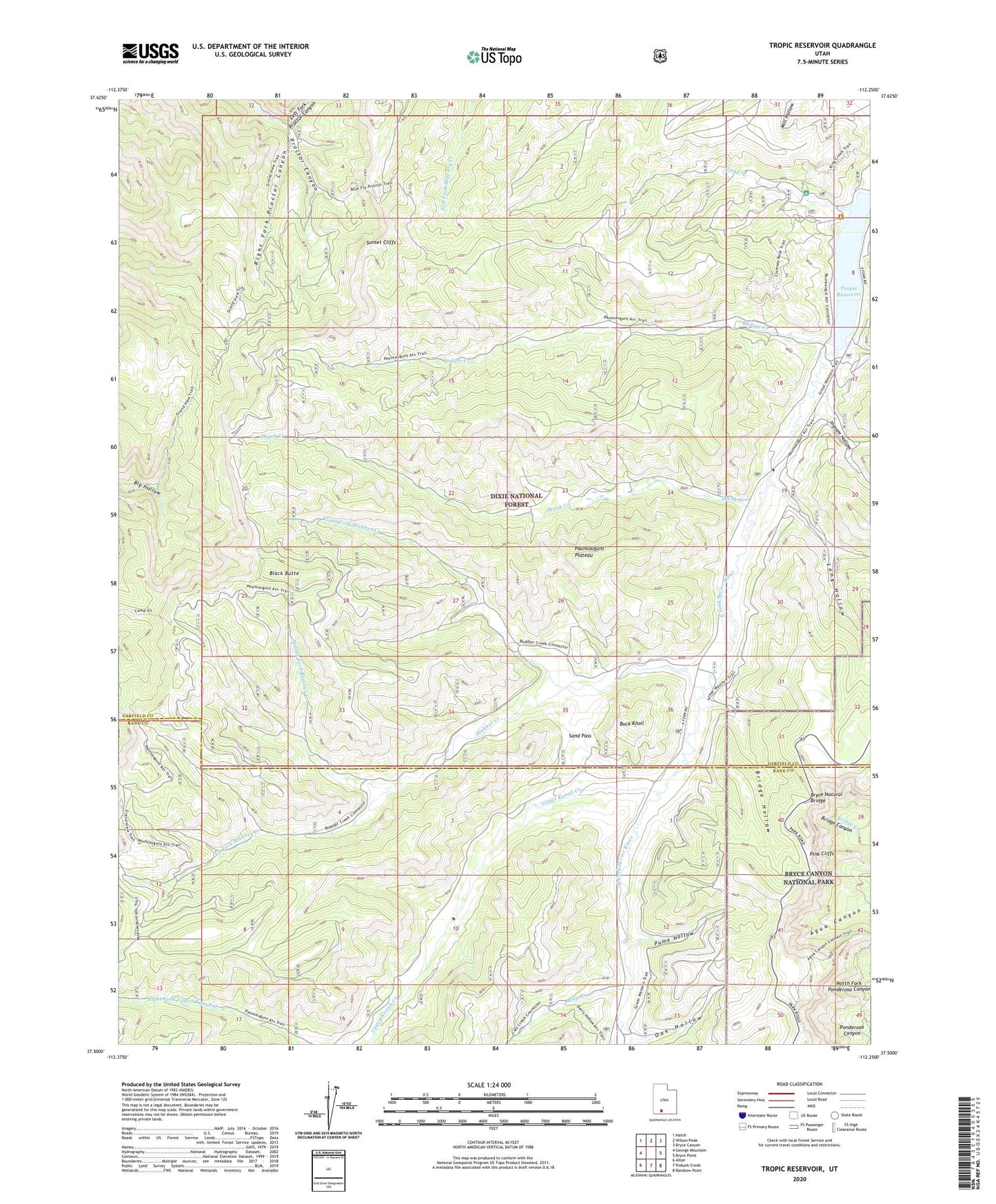 Tropic Reservoir Utah US Topo Map Image