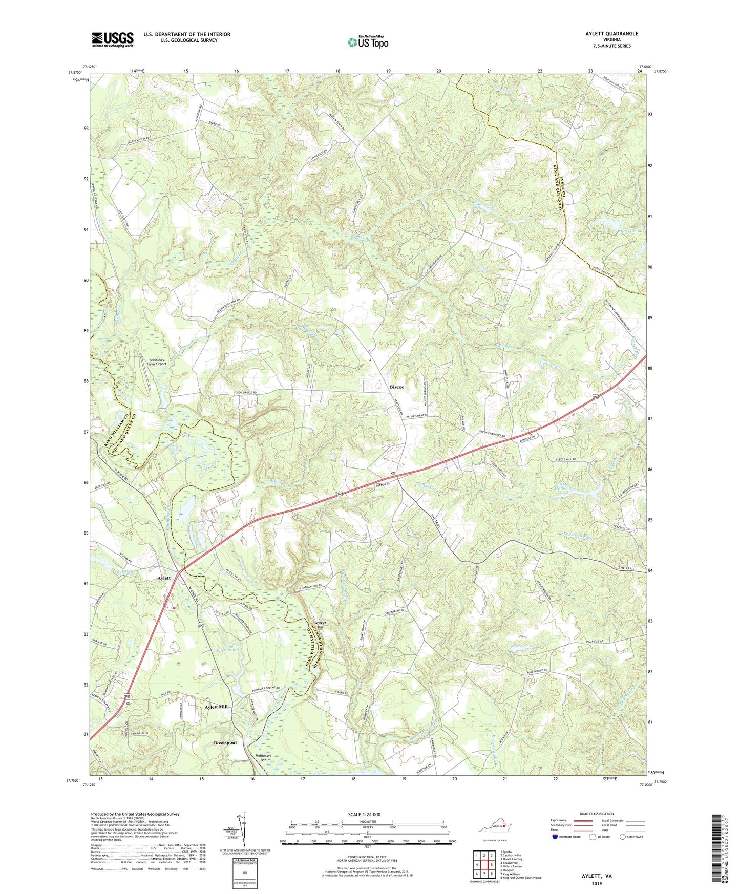 Aylett Virginia US Topo Map Image