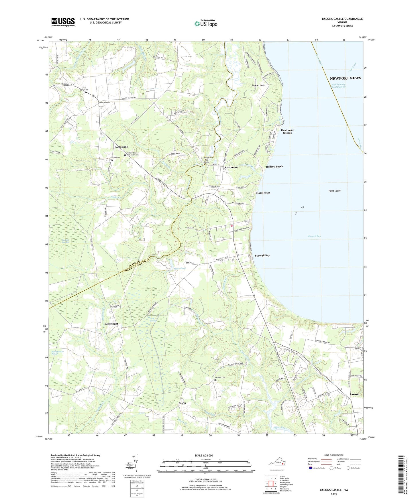 Bacons Castle Virginia US Topo Map Image