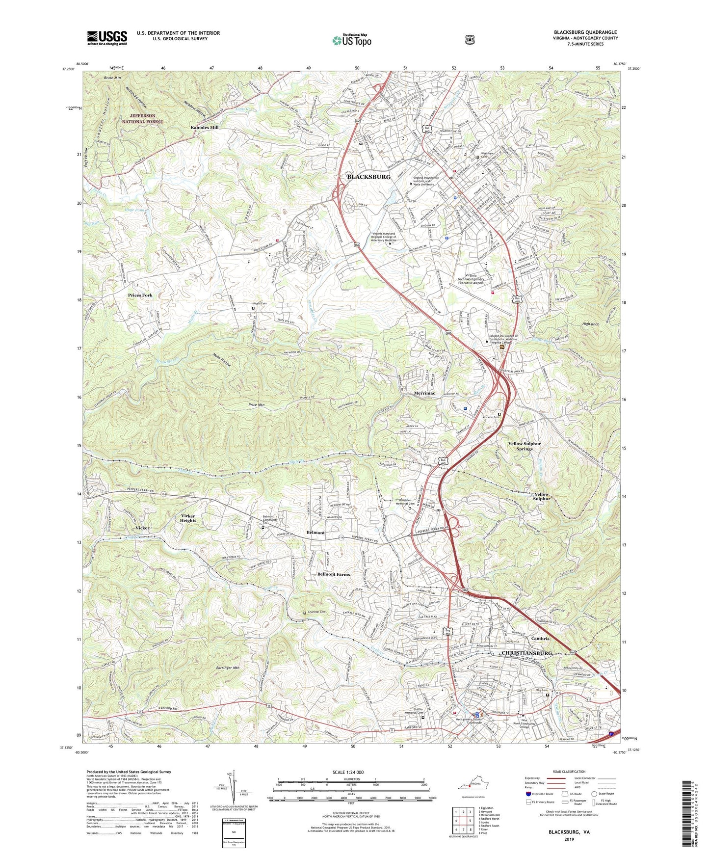 Blacksburg Virginia US Topo Map Image