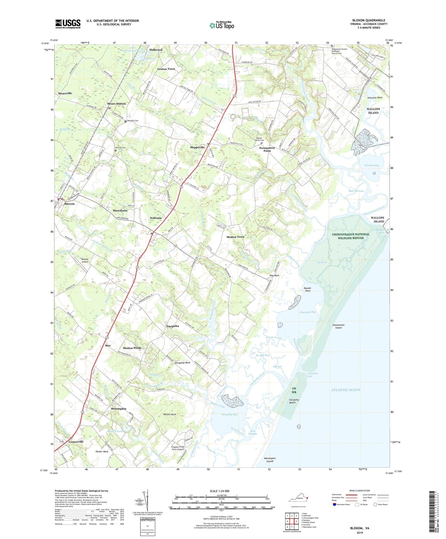 Bloxom Virginia US Topo Map Image