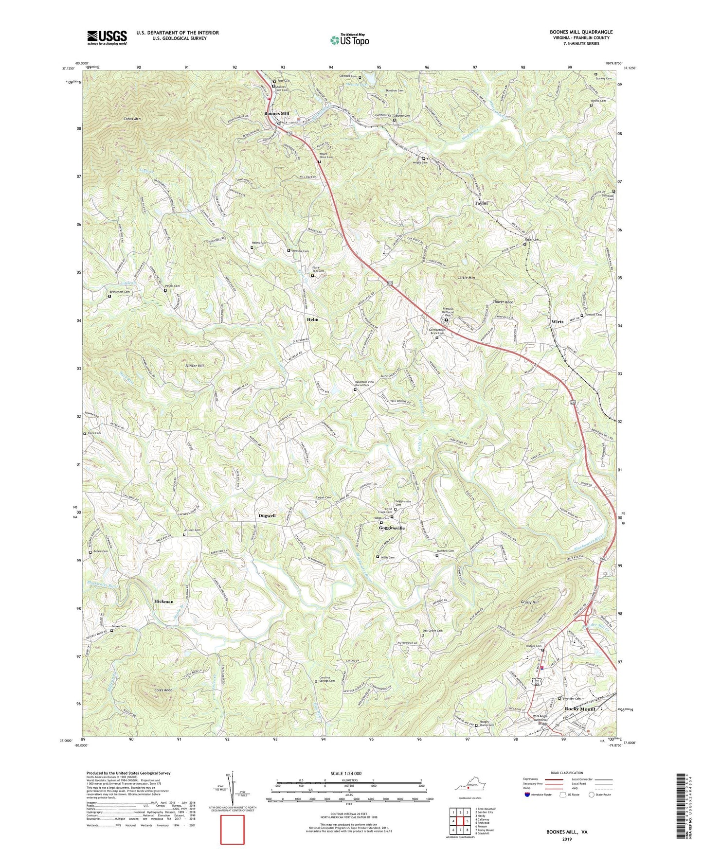 Boones Mill Virginia US Topo Map Image