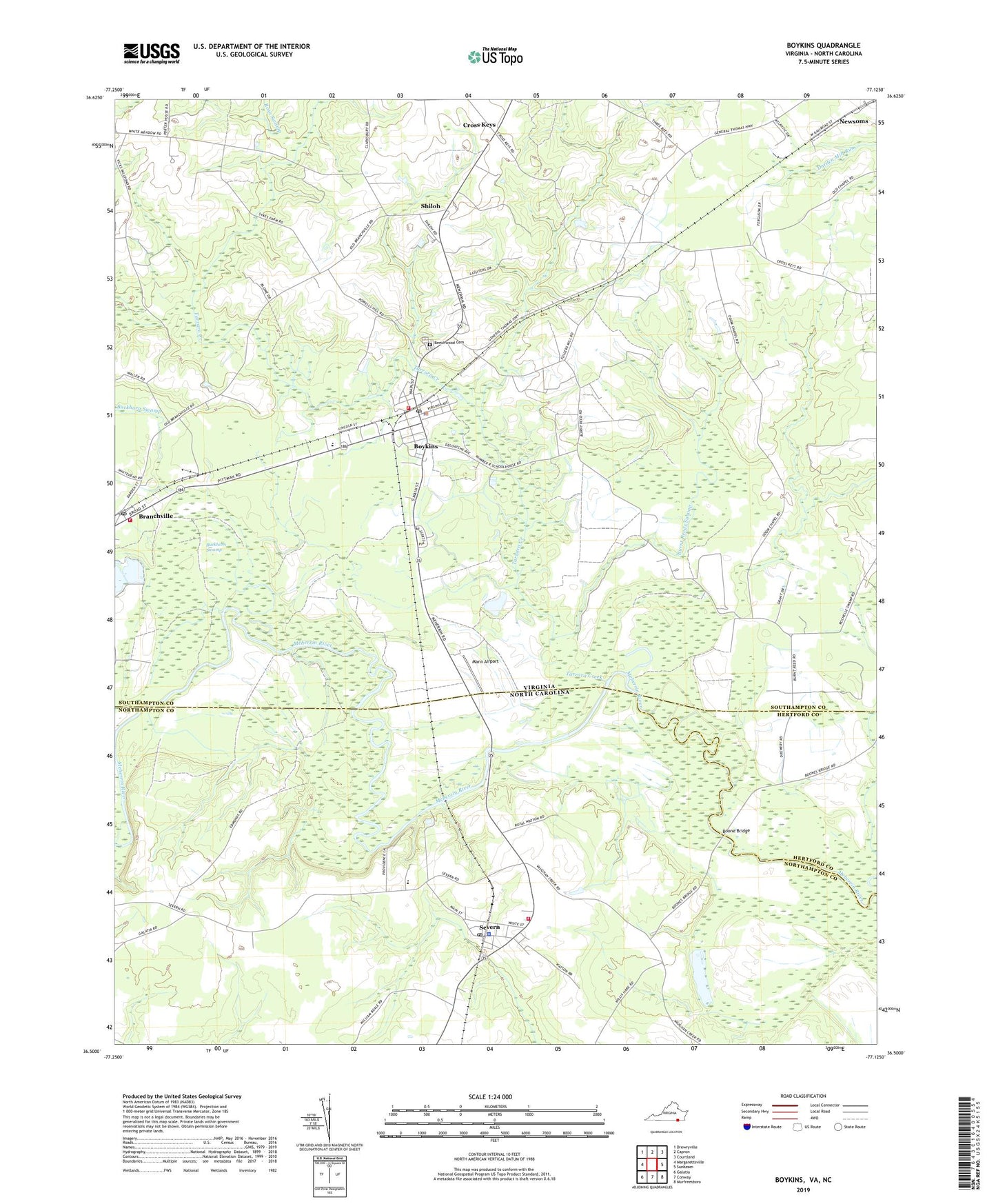 Boykins Virginia US Topo Map Image