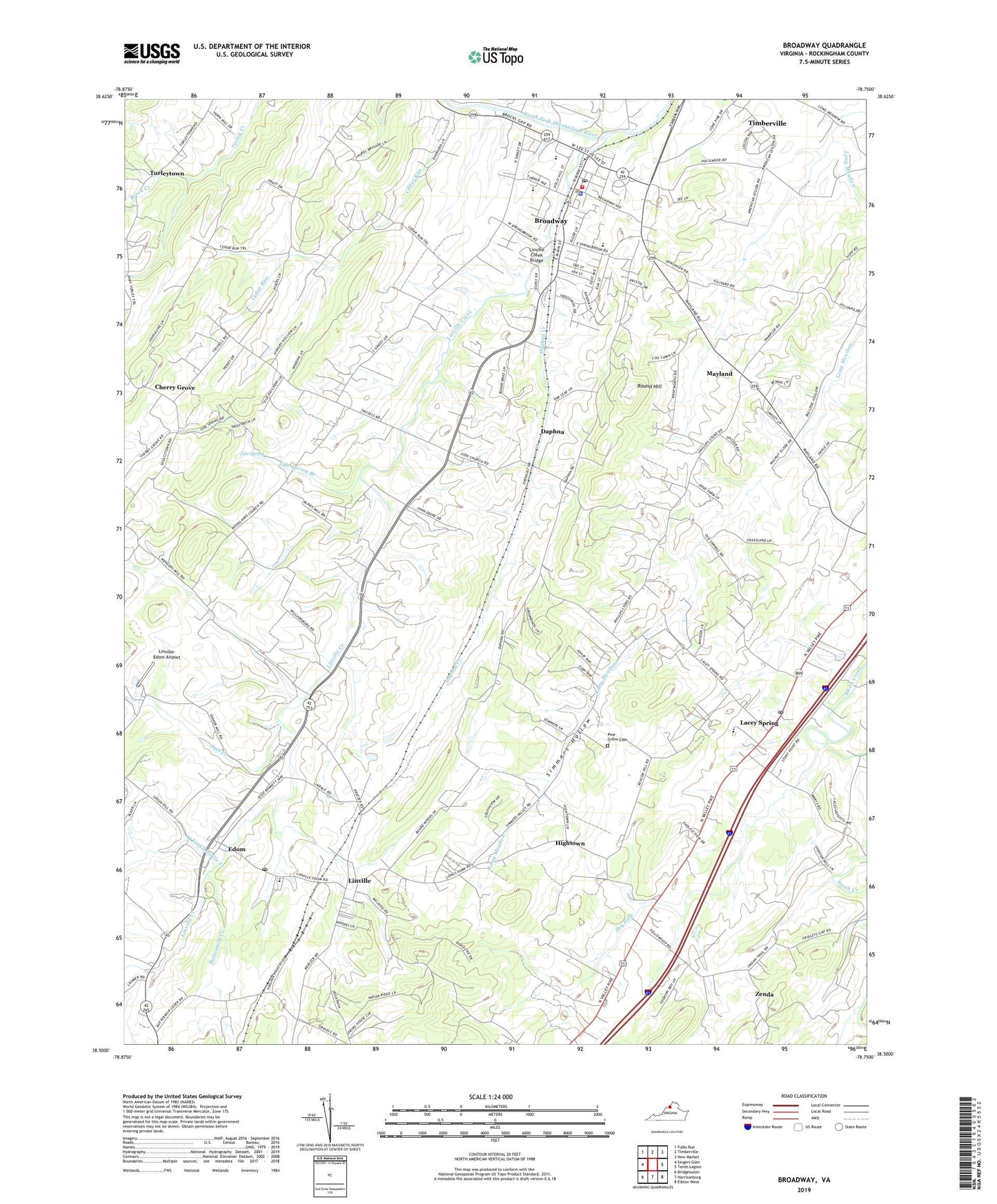 Broadway Virginia US Topo Map Image