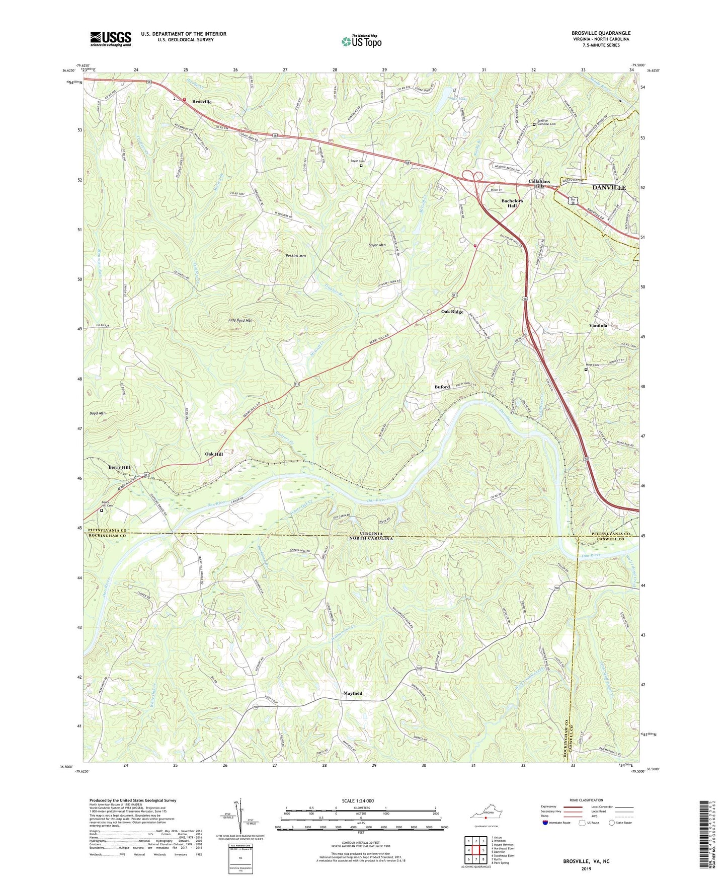 Brosville Virginia US Topo Map Image