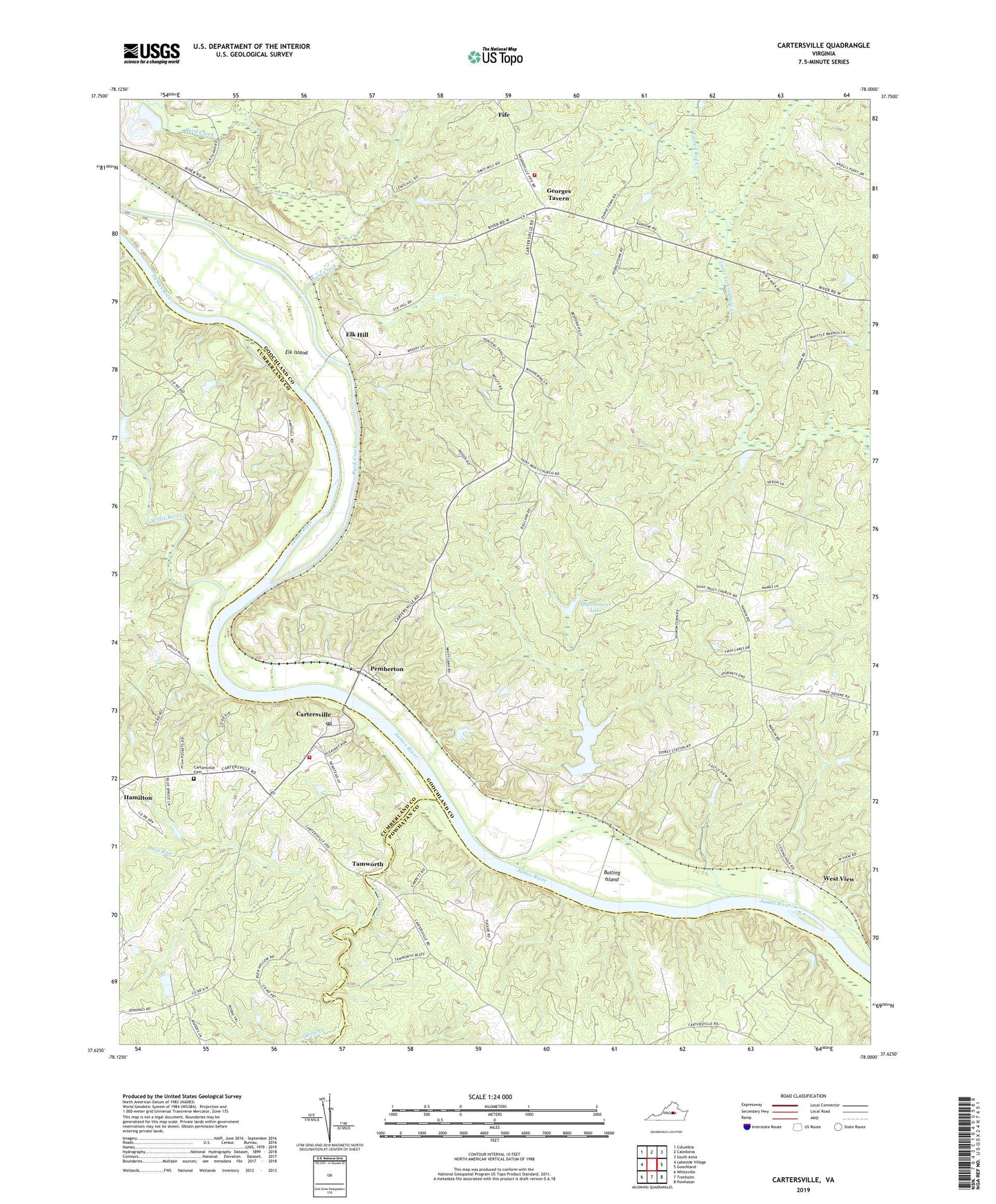 Cartersville Virginia US Topo Map Image