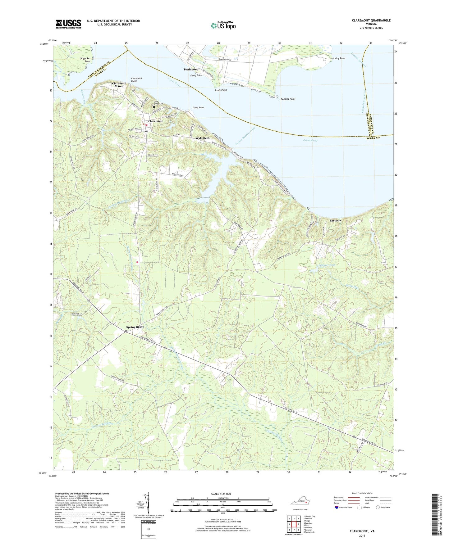 Claremont Virginia US Topo Map Image
