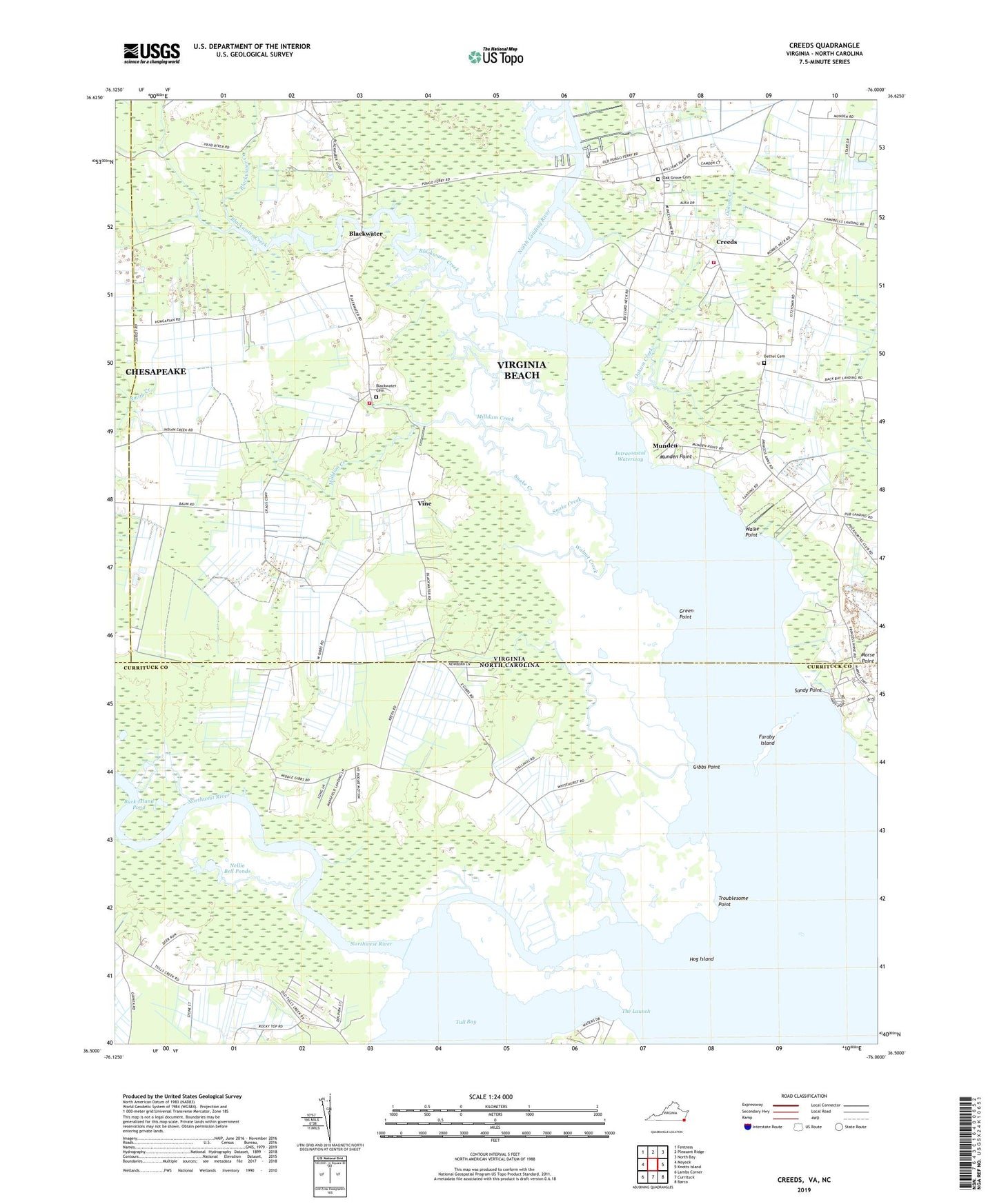 Creeds Virginia US Topo Map Image