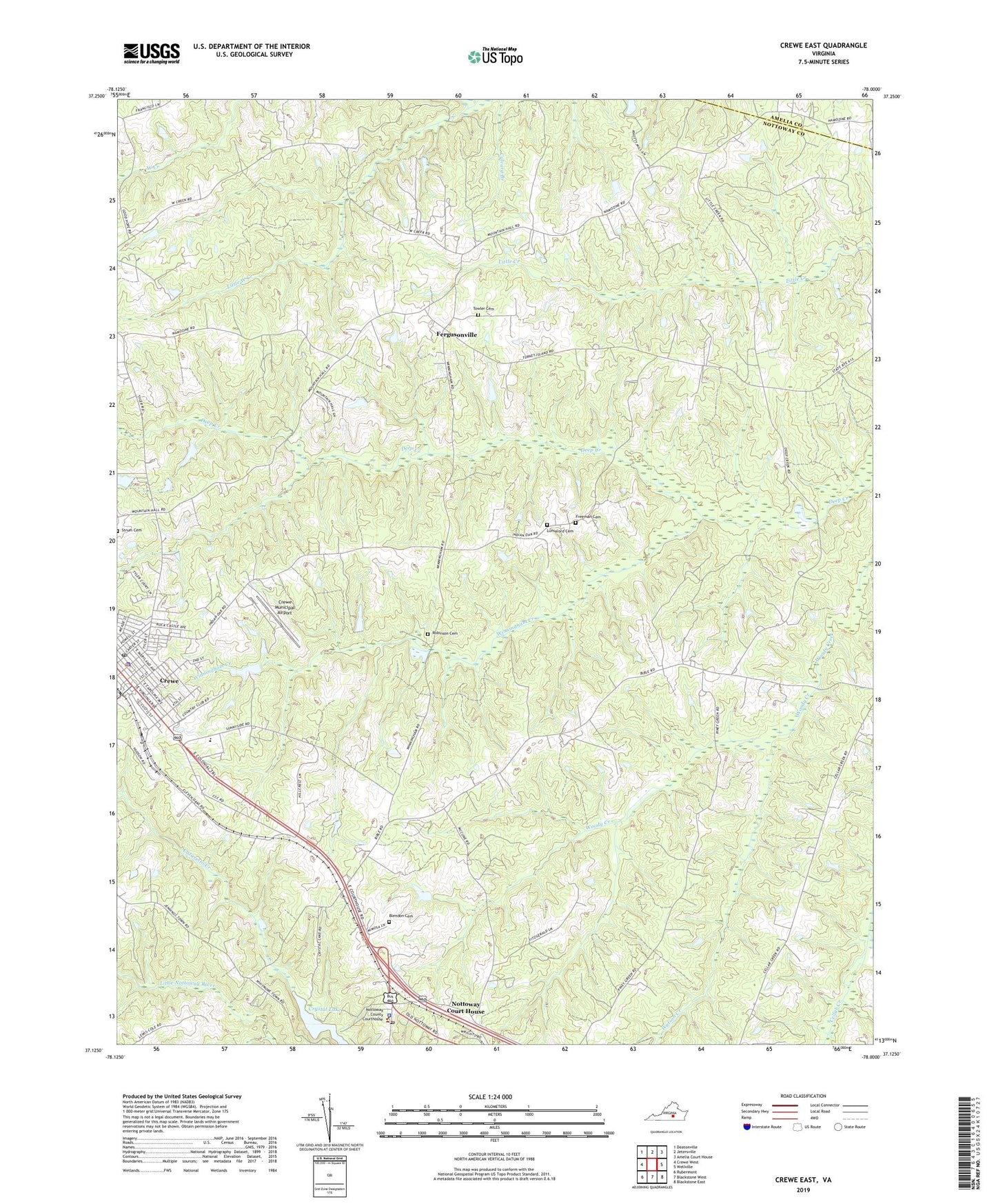 Crewe East Virginia US Topo Map Image